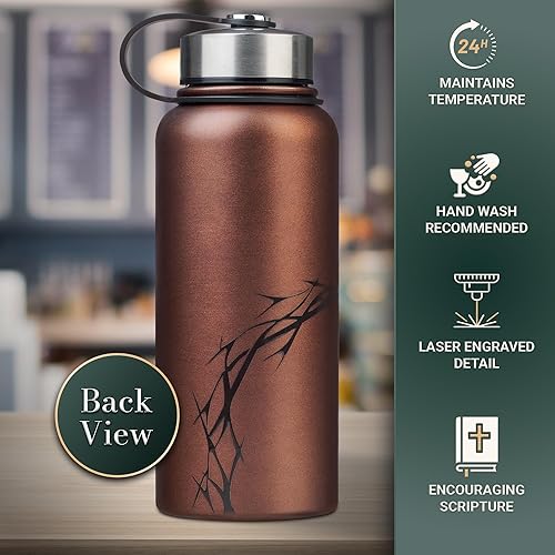 Miniatura 3 de Christian Art Gifts Large Stainless Steel Double Wall Vacuum Sealed Insulated Scripture Water Bottle for Men & Women Amazing Grace, Crown of Thorns