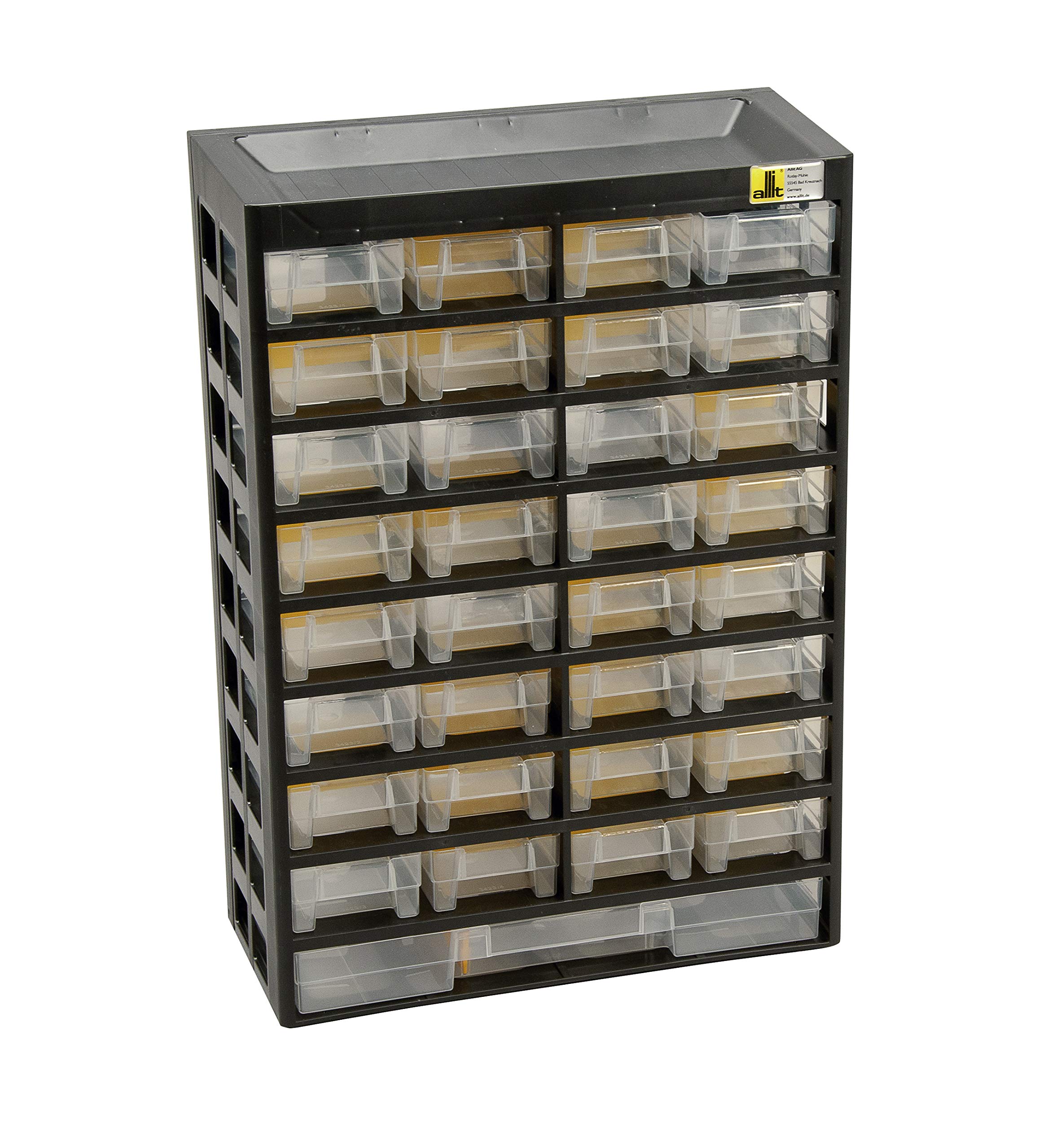 Allit 458120 Basic 54 Kleinteilemagazin Sortimentskasten – Schwarz, 33 Schubladen, 21 Trenner