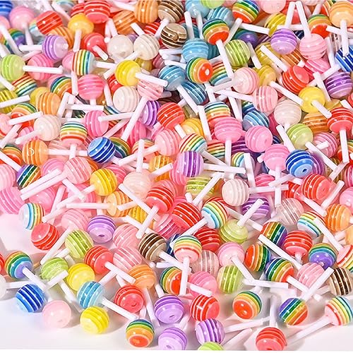 VIAILI SYMIE 50 Pcs Lollipop Resin Charms Candy Slime Beads Resin Flatback Making Supplies for DIY Crafts Making Ornament Scrapbooking Jewelry Making(Style 7) - Style 7