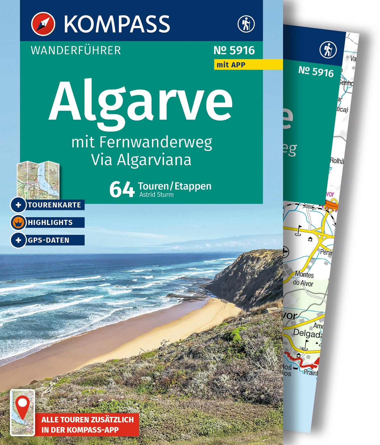 KOMPASS Wanderführer Algarve mit Fernwanderweg Via Algarviana, 64 Touren / Etappen mit Extra-Tourenkarte: mit Touren und GPS-Daten in der KOMPASS-App