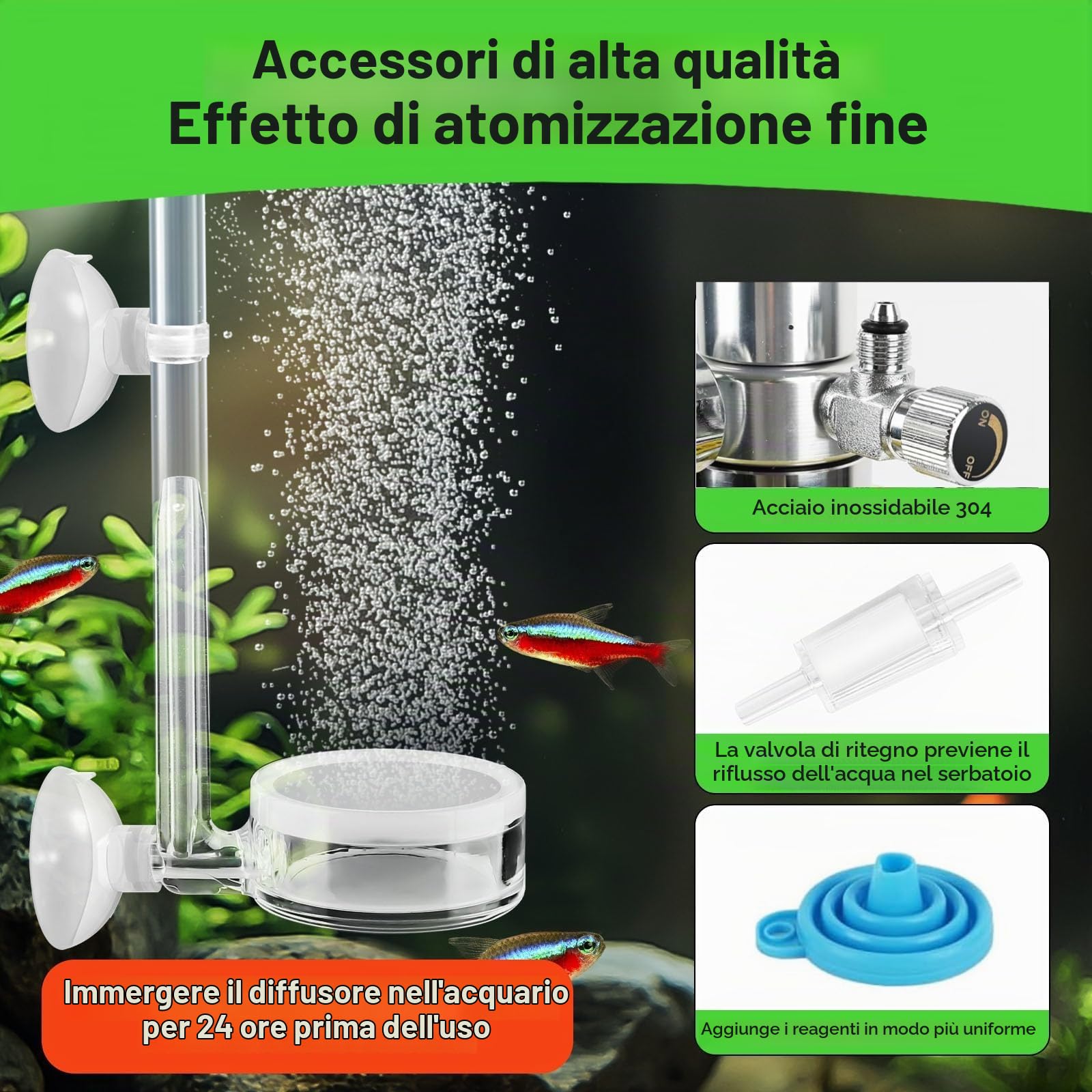 Impianto CO2 da 2 l, in acciaio inox, per acquario, alimentazione intelligente del gas con valvola magnetica, riduttore di pressione e contatore di bolle, attacco rapido per una facile