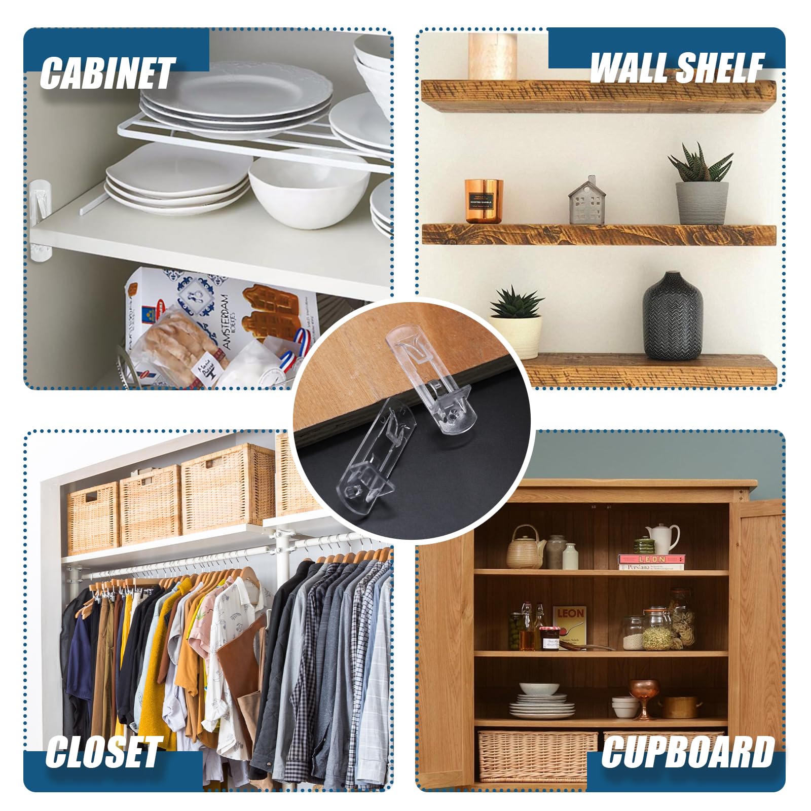 Yuanchu Lot De 12 Piquets De Support D'étagère, Adhésifs Transparents, Supports D'étagère, Supports Auto-adhésifs En Forme De L, Support D'étagère Triangulaire Pour Meubles, Armoires, Placards