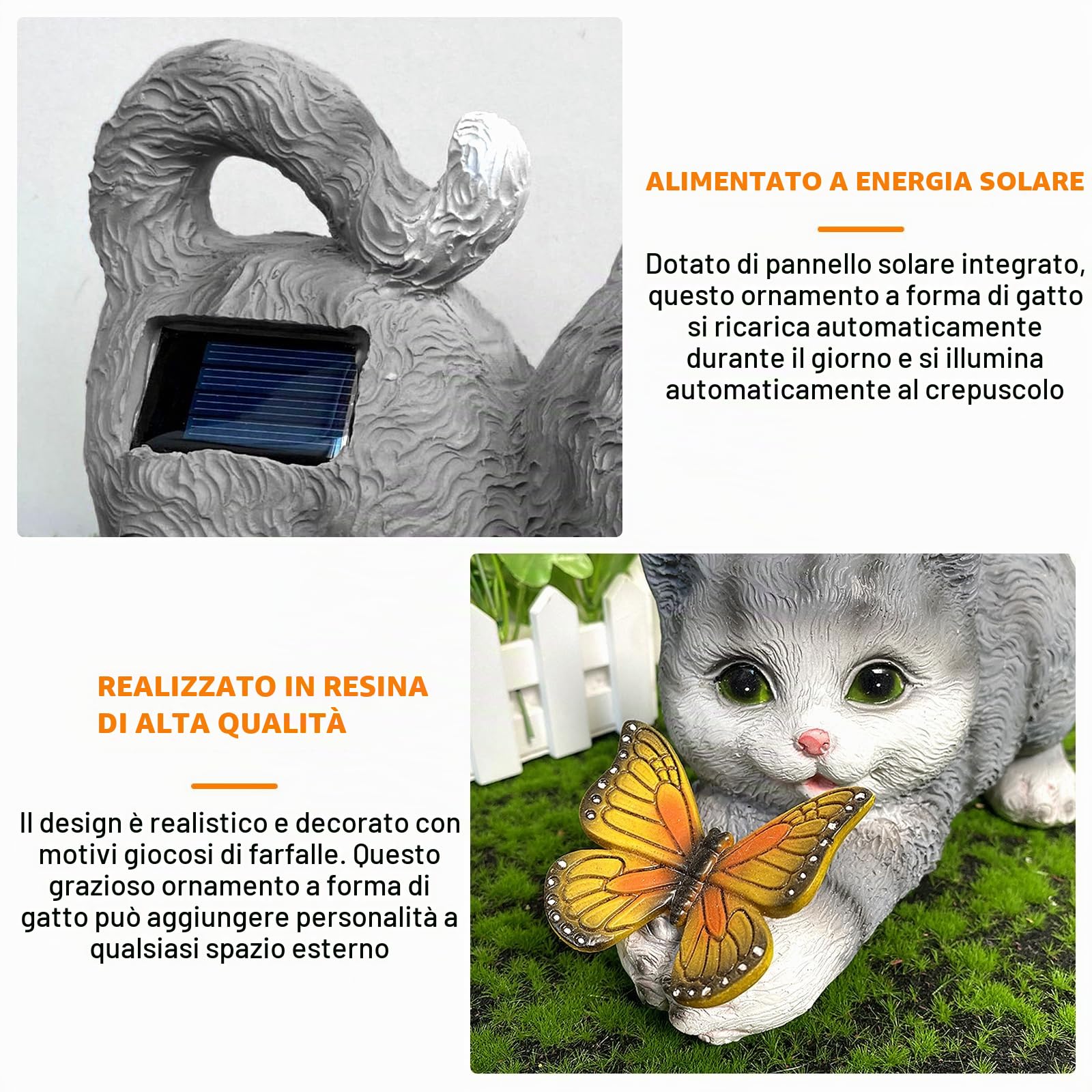 Sculture Decorative da Giardino con Gatti, Figura di Gatto da Giardino, Statua di Gatto in Resina con Lanterna Solare, IP65 Batteria Impermeabile Statuetta di Gatto Solare per Esterni per Terrazzo
