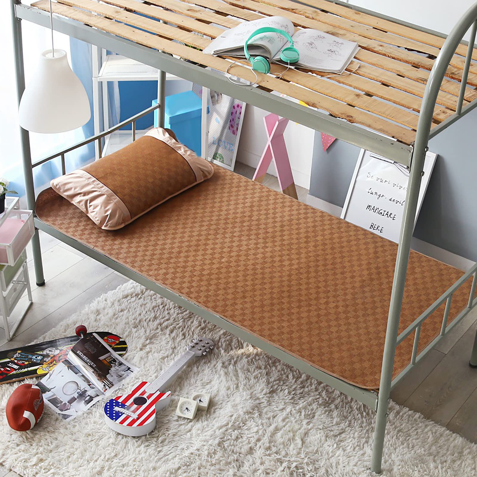 Qcwwy Rattan-Bambusmatte, Bambus-Bettlaken, Rattan-Matte für Bett mit Superelastischem, Festem Band, Umweltfreundlich, Ungiftig, für den Sommer Kühl, Faltbar Ai衍生词:-Bambusmatte, Bambus-Bettlaken,
