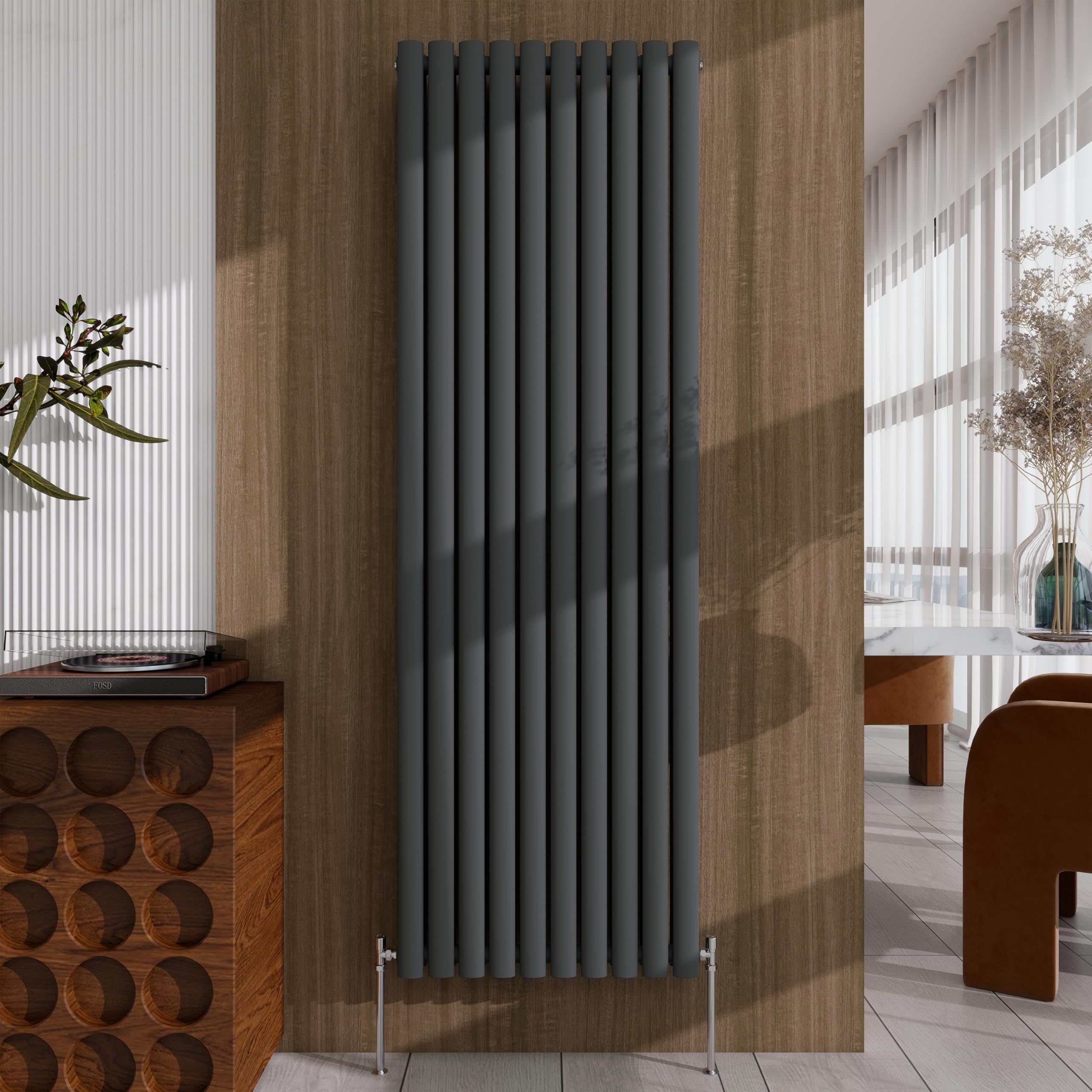 Acezanble Radiator 1800×590mm Anthracite Vertical Double Oval Column Designer Central Heating Rad for Bathroom/Kitchen/Living Room