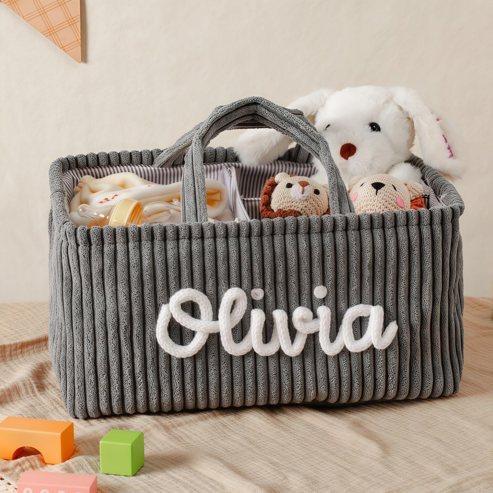Personalized Corduroy Hamper, Custom 3D Name Storage Basket, Nursery Decor