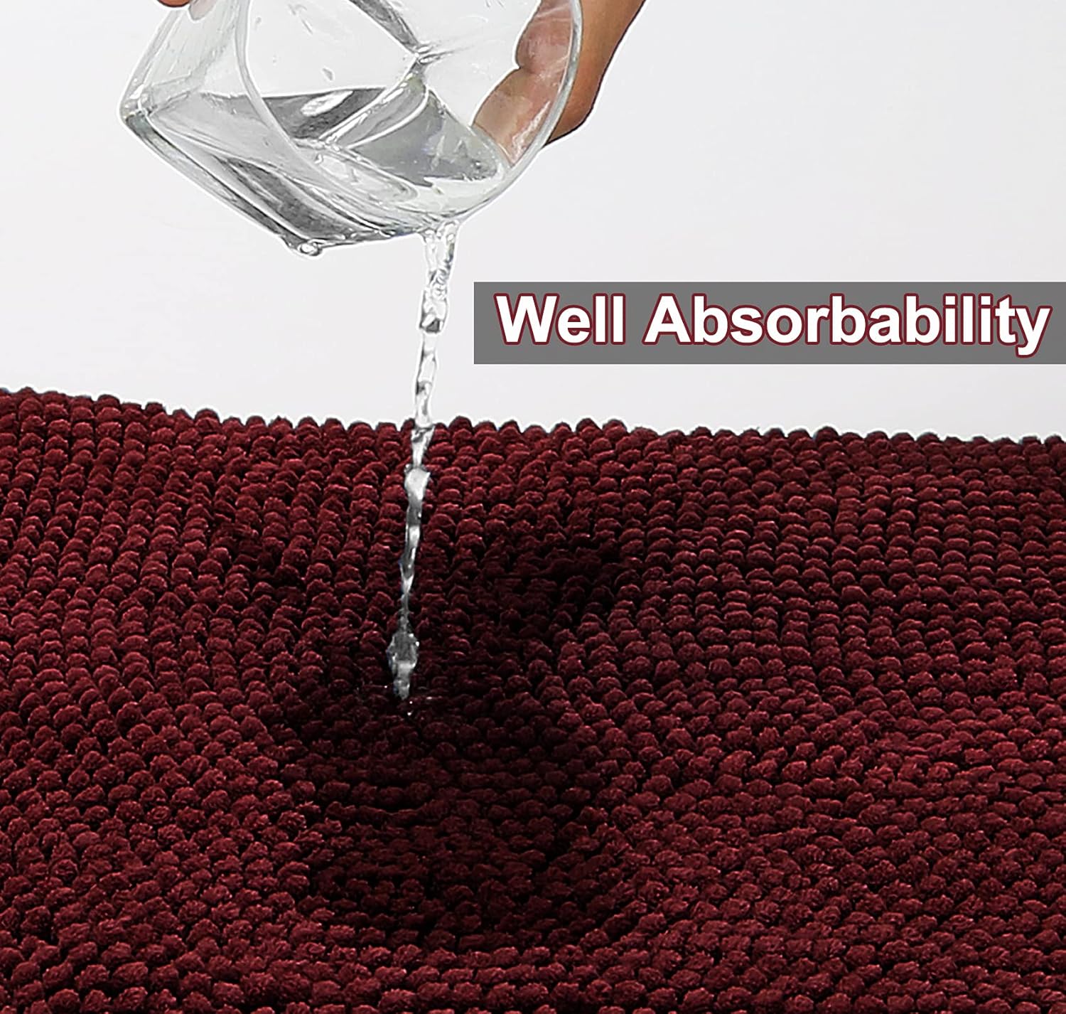 Urvoix Bathroom Rugs Set - 3 Pieces Ultra Soft Non-Slip Bath Mats, Chenille Absorbent Bath Rugs for Bathroom, Tub and Shower (Burgundy) - Image 6