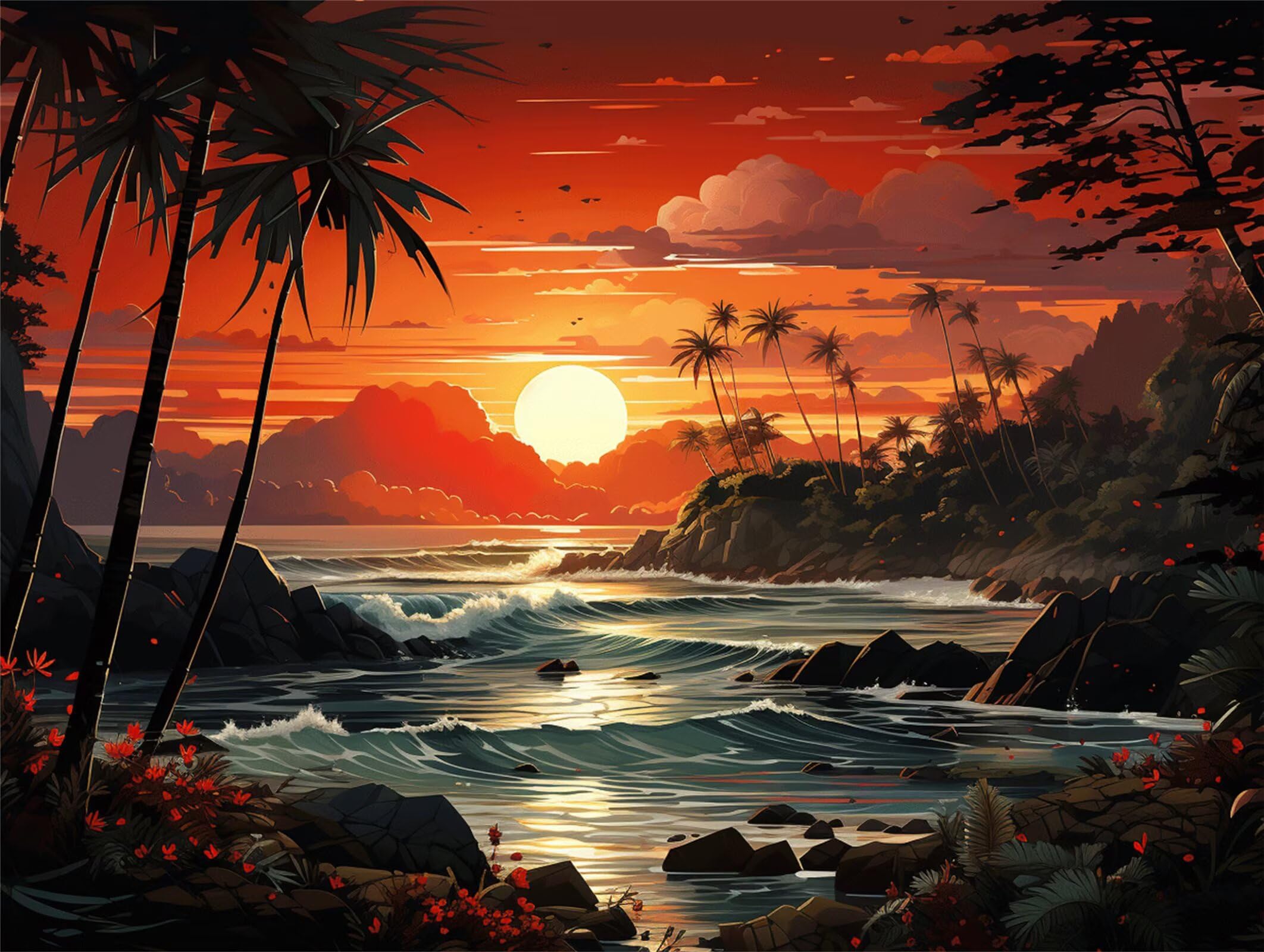 Puzzle 5000 Pièces Coucher de Soleil Puzzles Les Vague de océan n-437