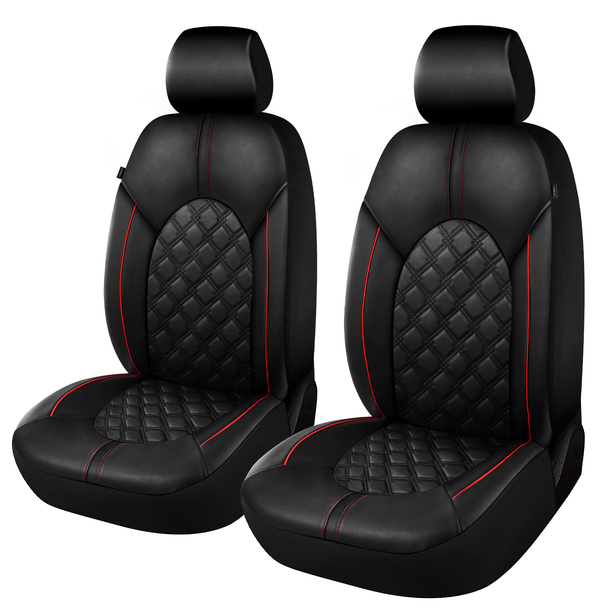 CAROMOP Luxury PU Leather Car Seat Covers Front Set - Anti-Stain Waterproof Automotive Seat Covers for Cars - Universal Car Interior Covers Seat Protectors for SUVs Pick-up Trucks(Black/Red Line)