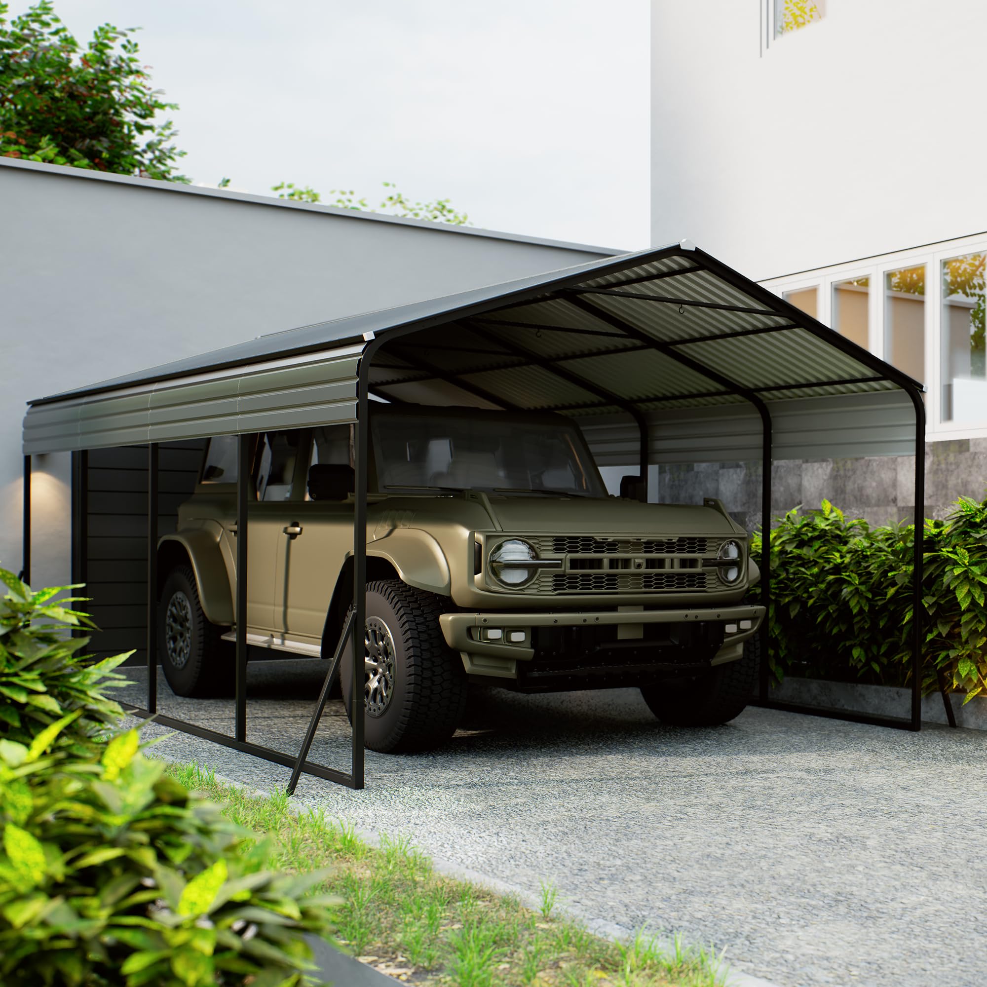 12x20 FT Metal Carport, Heavy Duty Carports Canopy with Galvanized Steel Frame & Roof, Outdoor Garage Car Port for All-Weather, Outdoor Galvanized