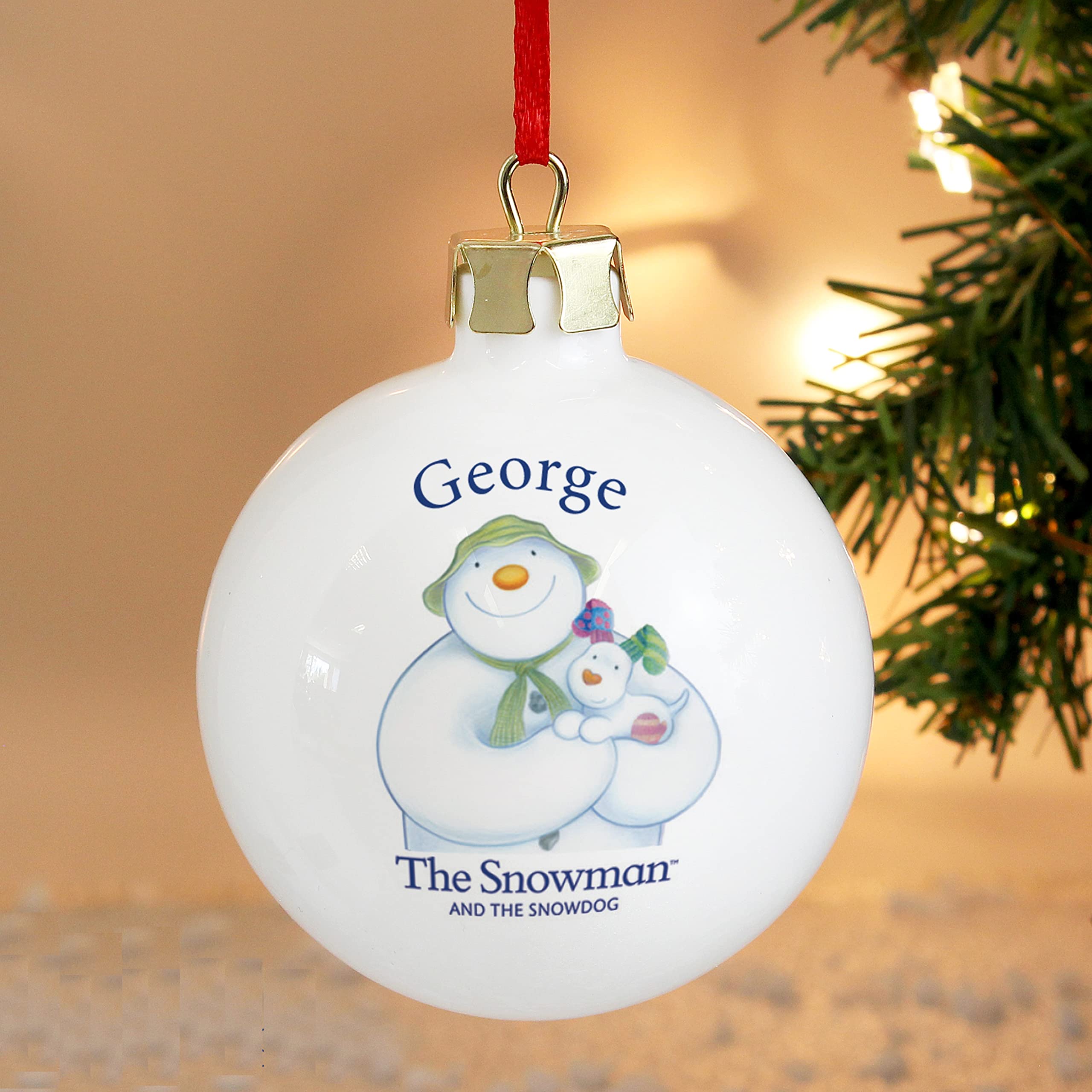 Personalised Memento Blue Custom Personalised The Snowman And The Snowdog Bauble