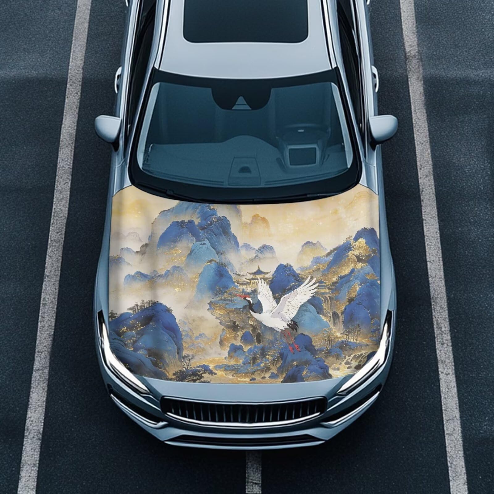Car Hood Cover Protector, A Weather-Resistant Snow Cover with Landscape Painting Design for Car Hood Vents