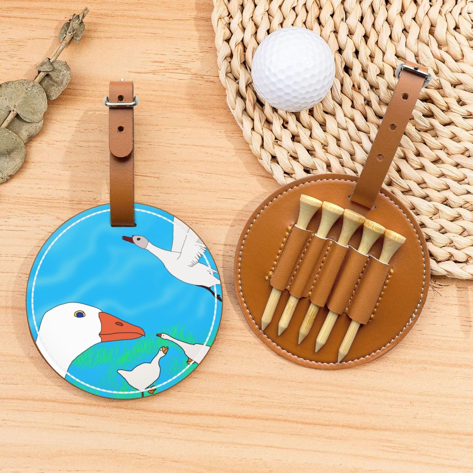 Happy White Goose Brown Printed Golf tee Storage Bag - Portable Design, Easy to Organize tee