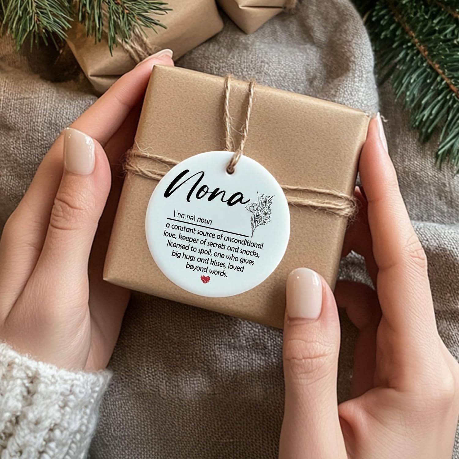 Nona Gifts Ornament, Grandma Gifts from Grandchildren, Mothers Day Grandmother Birthday Gift, Thank You Gift for Grandma,Nona Definition Decoration Ceramic Hanging Ornament - Image 5