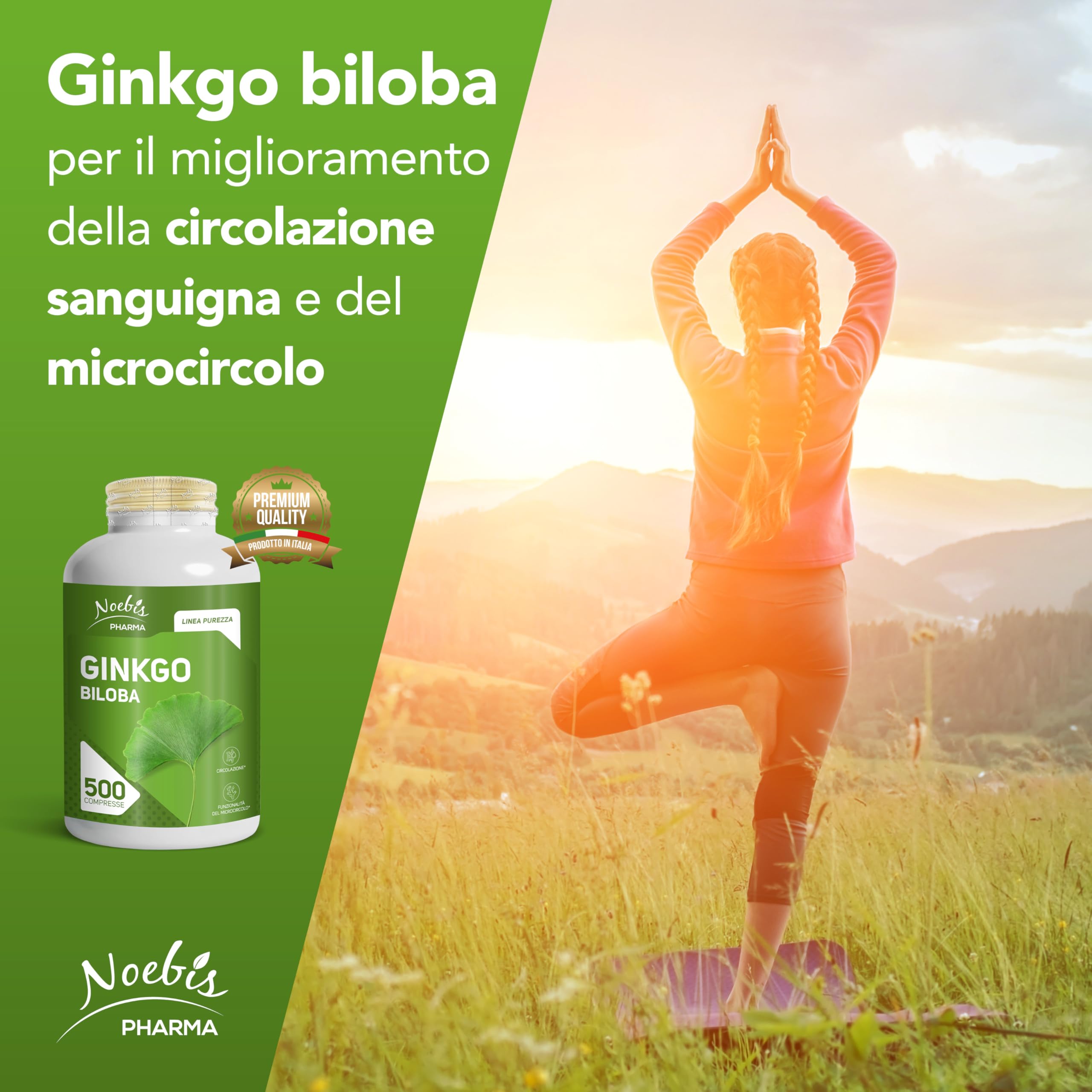 Ginkgo Biloba Noebis Pharma - Estratto Secco di Foglie - 500 Compresse - Microcircolo e Circolazione