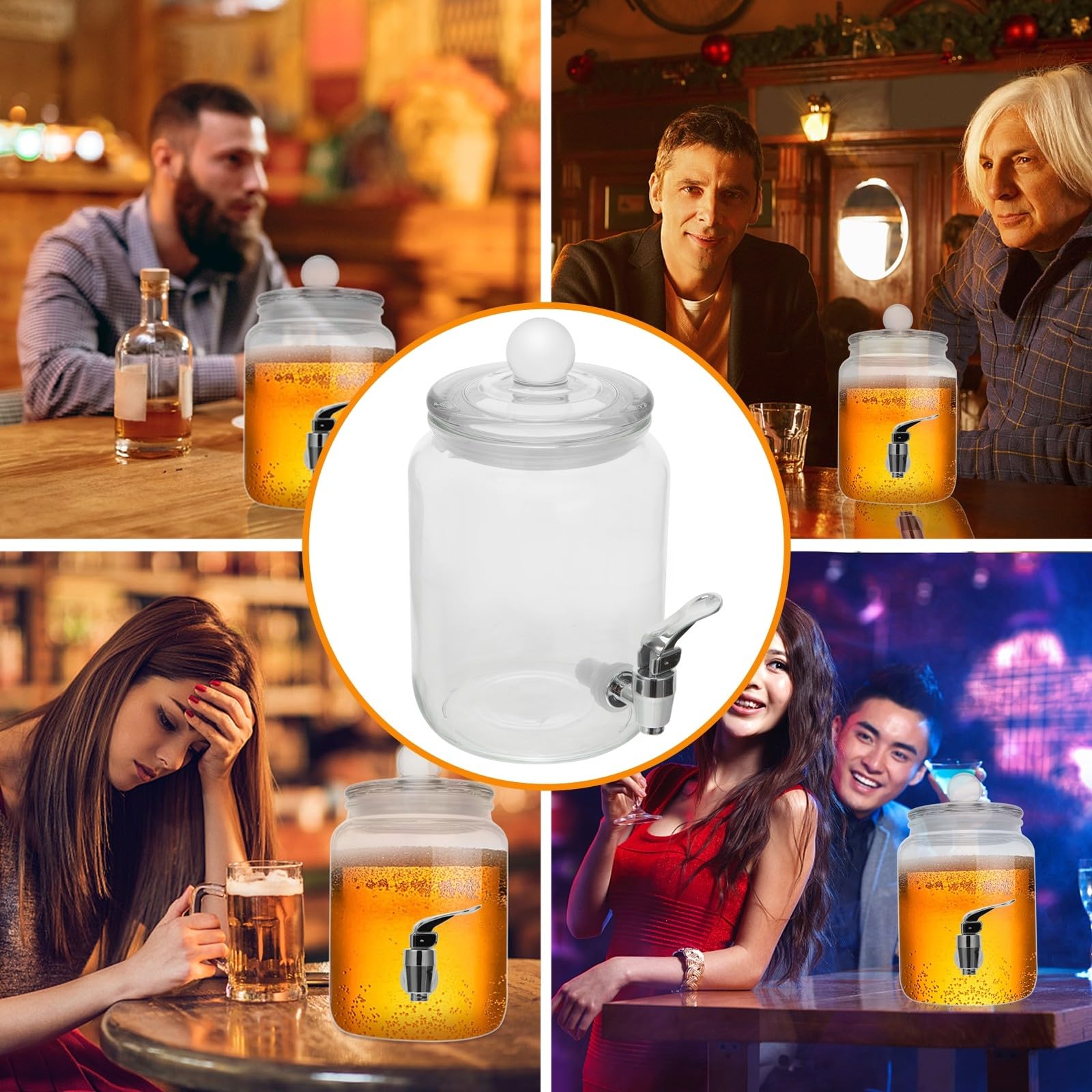 SHINEOFI Dispensador de Bebidas Frías de Vidrio Grifo para Fiestas y Bodas, Diseño Clásico y Funcional para Almacenar y Servir Vodka y Ron
