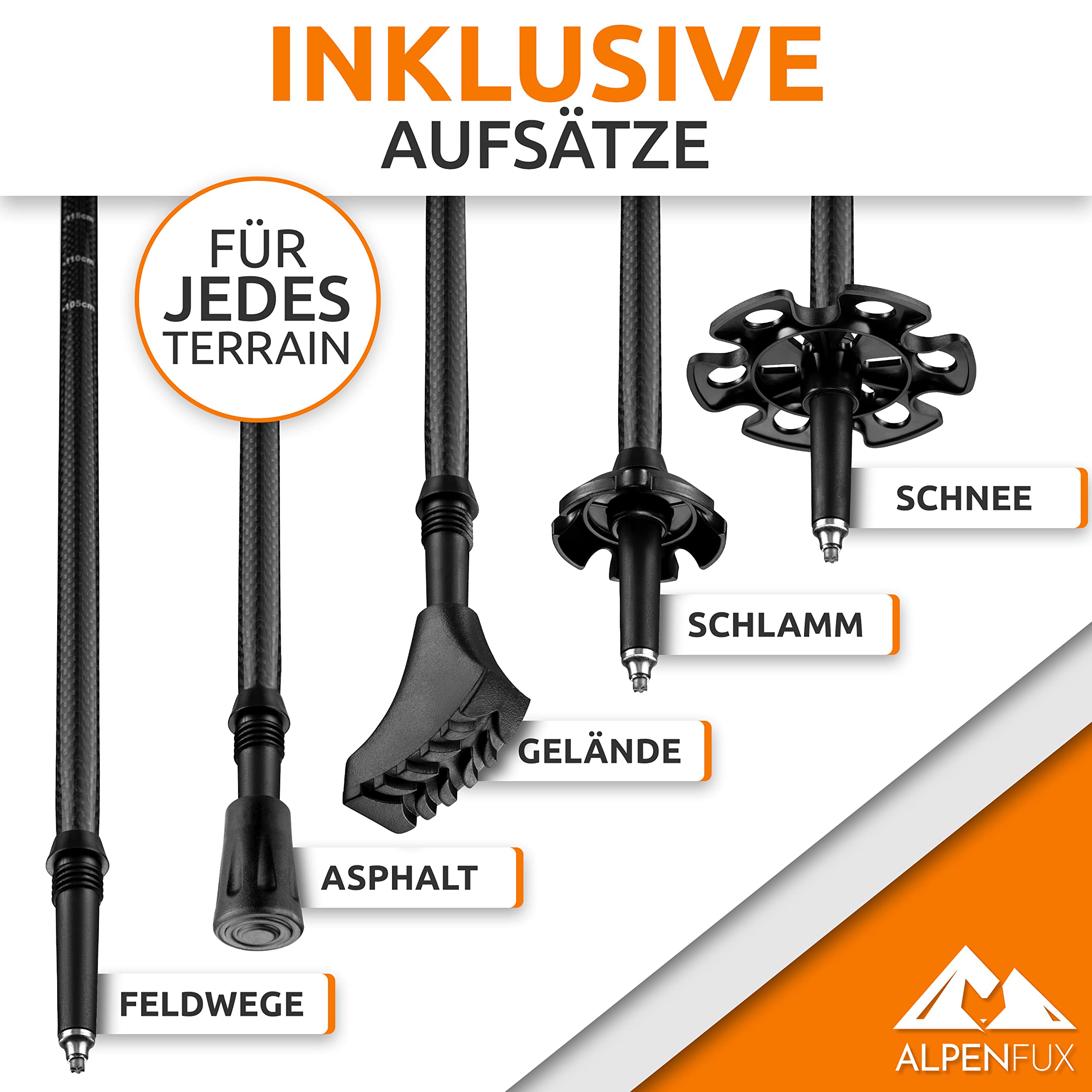 ALPENFUX® Bastoni da trekking telescopici, bastoncini da trekking, bastoncini da nordic walking, leggeri e regolabili con manico in sughero per uomo e donna