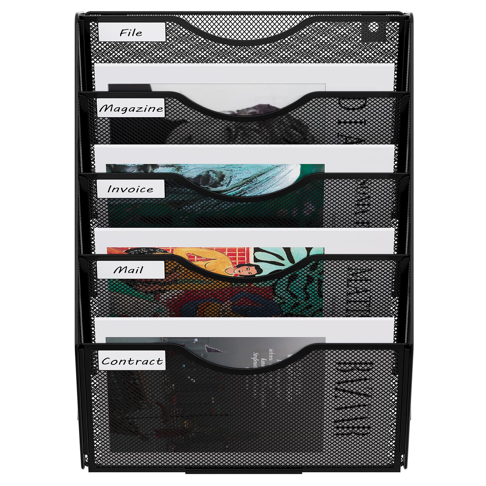 EasyPAG 5 Compartimento Metal Montar A4 Soporte Documentos Pared Oficina Archivador de Pared Organizador Revistas Correo Pared Almacenamiento Archivos Revistero,Negro