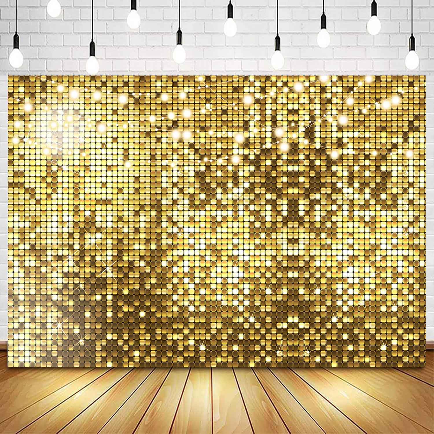 Ayayiya Gold Flash Backdrop Happy Birthday Golden Square Shimmer Wall Photography Background Girls Women 16th 18th 20th 21st 30th 40th 50th Birthday