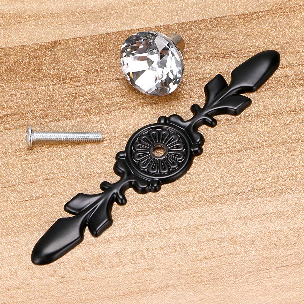 Sumnacon 10 Pcs 4.7" Drawer Dresser Knobs Pull Handles - Crystal Glass Diamond Decorative Knobs with Plate, Cabinet Cupboard Door Knobs with Screws for Kitchen Bathroom Office Decoration, Black