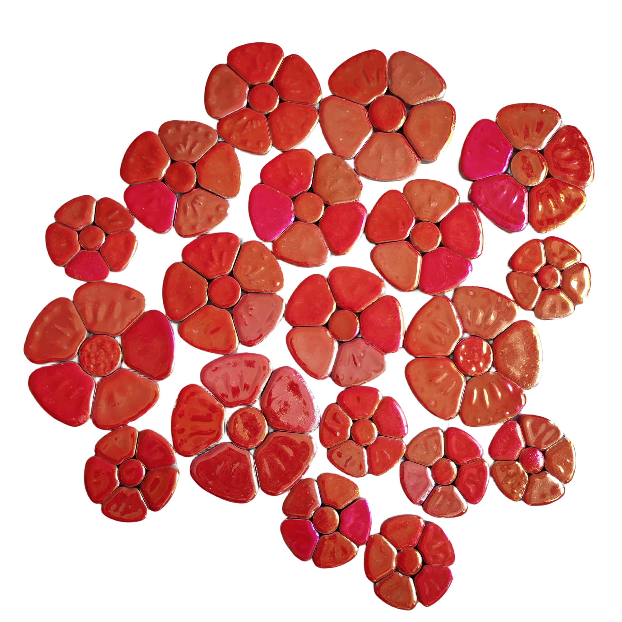 1.1 LB Random Iridescent Flower Ceramic Mosaic Tiles for DIY Crafts,3 Size Flowers Mosaic Pieces for Artwork,Photo Frames,Cups,Flower Pots,Fish Tank,Vases,Make Stepping Stones (Red)