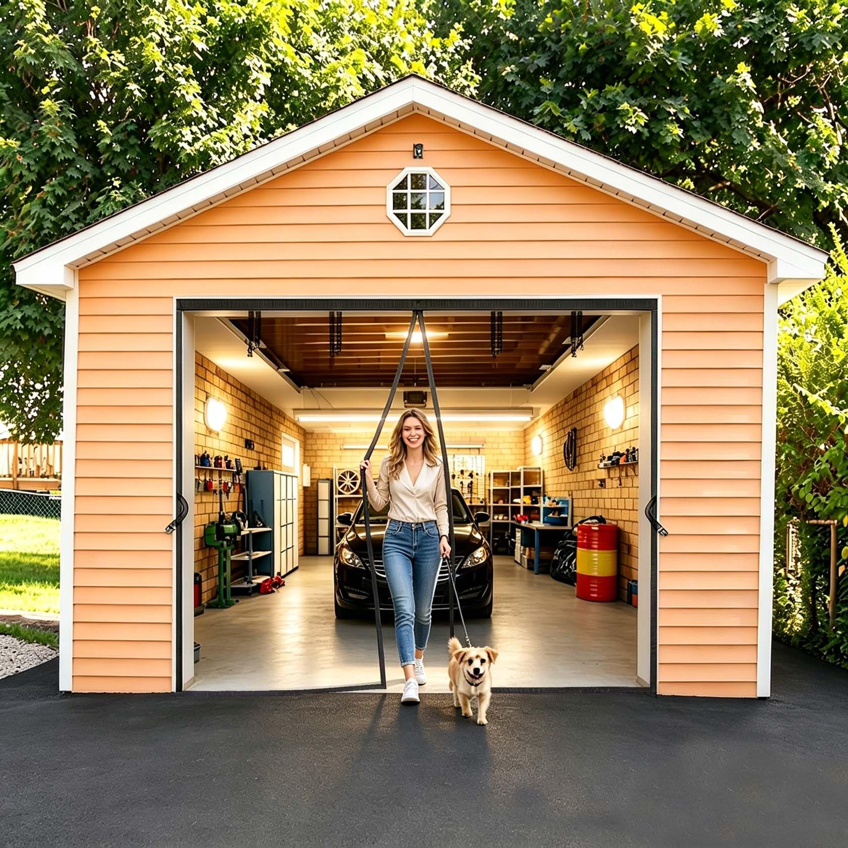 Photo 1 of SANJINFON Magnetic Garage Door Net Screen Kit 8x8 FT - Heavy-Duty Fiberglass Mesh with Magnetic Closure for 1 Car Garage 8x8ft, Blocks Bugs & Enhances Privacy - Perfect for Workshop Gym or Patio Use