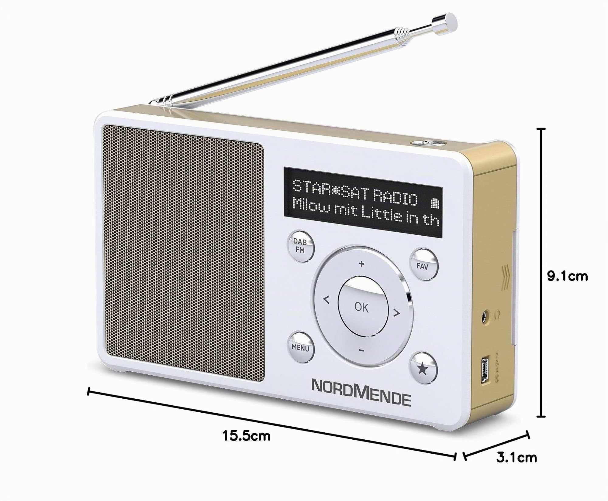 TechniSat Transita 100 tragbares DAB+ Radio (DAB+, UKW, FM, Lautsprecher, Kopfhörer-Anschluss, Favoritenspeicher, OLED-Display, Akku, klein, tragbar) gold-weiß