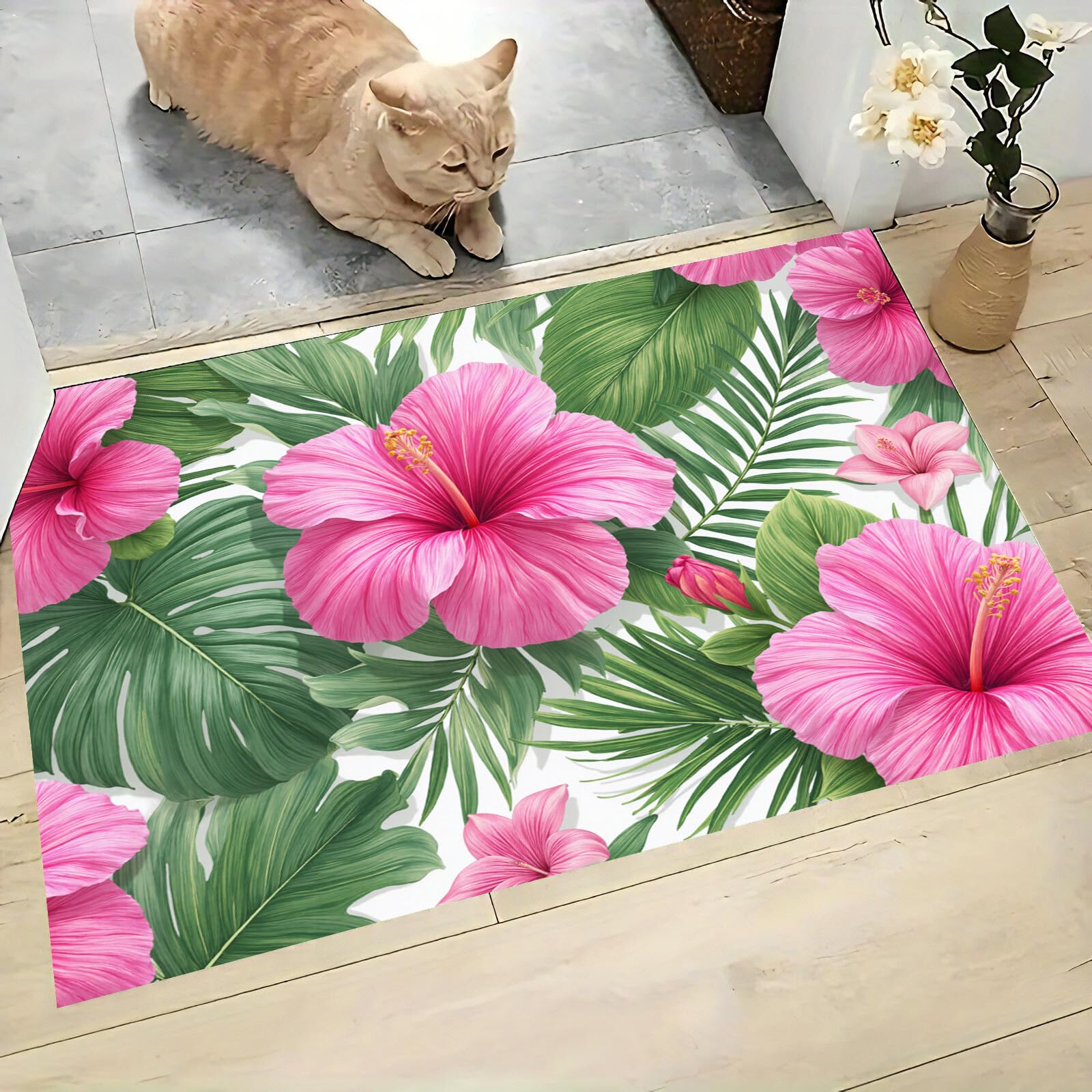 Tapis anti-salissures 70x100 cm paillasson étanche motif jungle exotique