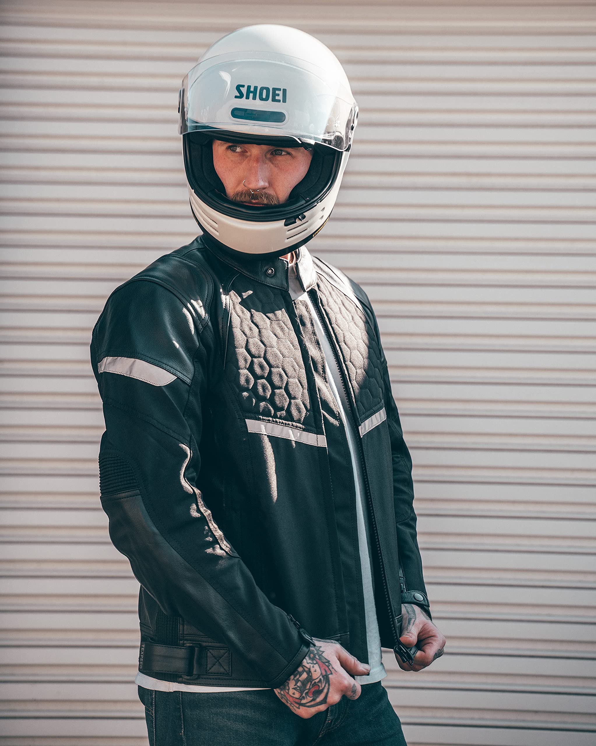 Texpeed Męska skórzana kurtka motocyklowa - Wodoodporny kombinezon motocyklowy z prawdziwą ochroną motocyklową (EN 1621-1) – Czarny - S