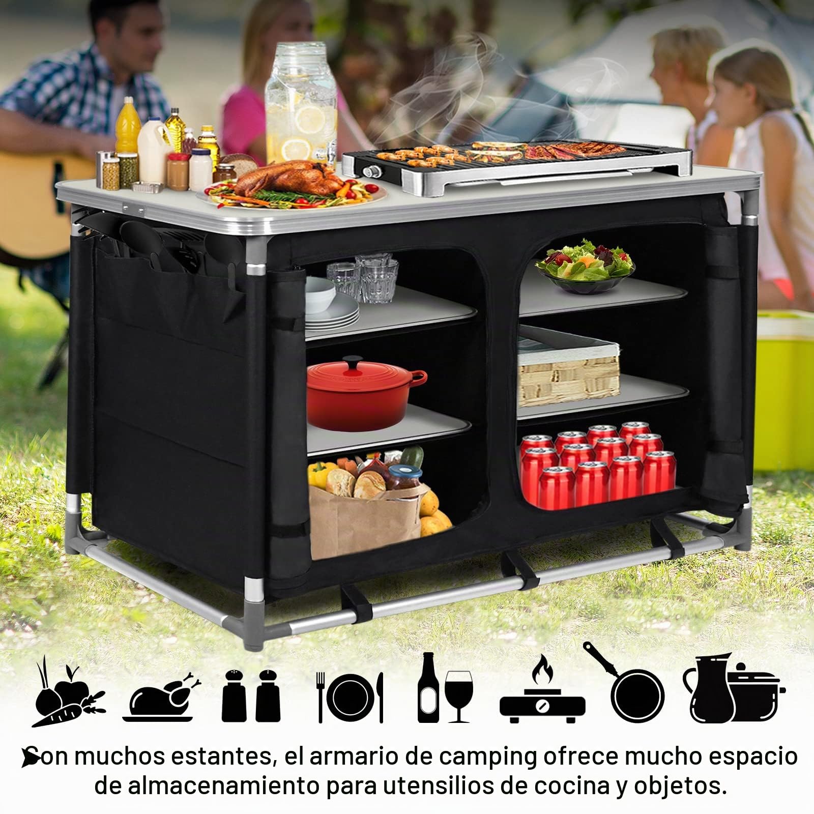 Froadp Armario de camping plegable con estructura de aluminio y bolsa de transporte, armario de cocina para exteriores, armario de cocina, armario de cocina, armario para camping, viajes, modelos a
