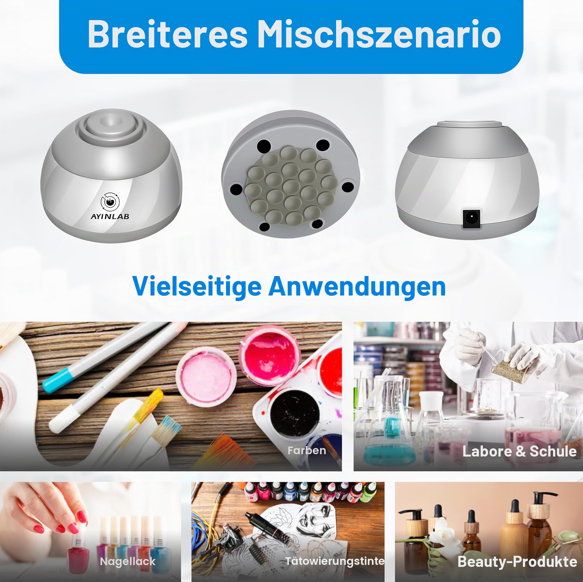 Mix Wide Vortex Mixer 4000 U/min, Farb- & Labor-Mixer, 20.000h bürstenloser Motor, max. 150ml, für Chemie, Nagelgel, Tinte, Harz, DIY