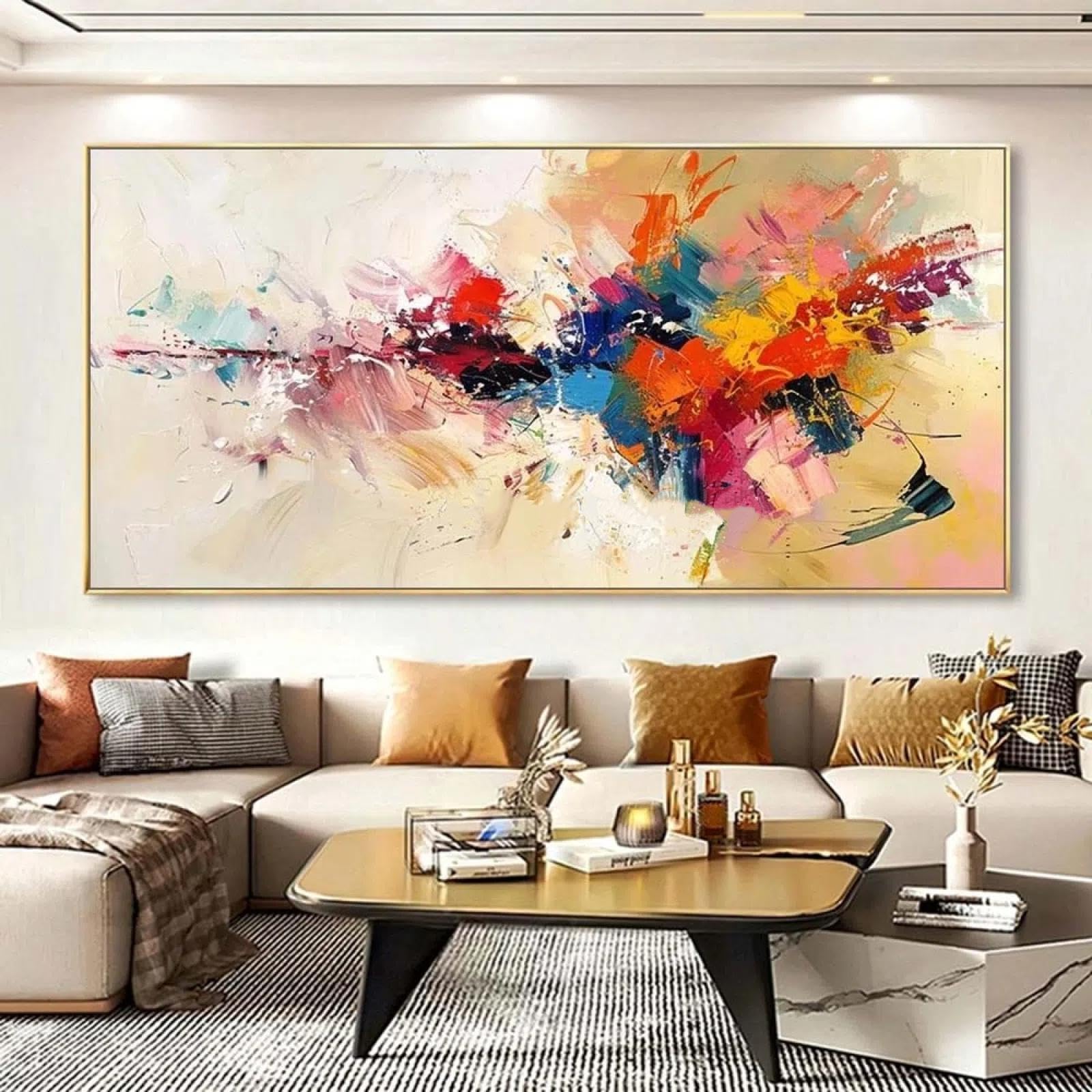 Modern Wandbilder Bunt Abstrakt Bild auf Leinwand Groß XXL Wandbild Wohnzimmer Schlafzimmer Kunstdruck Wanddekoration Modern Abstrakt Kunst Leinwandbild (Mit Rahmen, 140x70 cm)