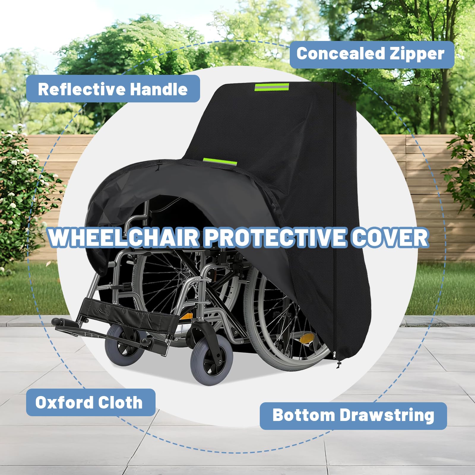 Funda para silla de ruedas manual, Funda protectora para silla de ruedas, Oxford 600D impermeable para bicicleta, scooter, scooter de movilidad , con franja fluorescente,100*100*75cm (Black)