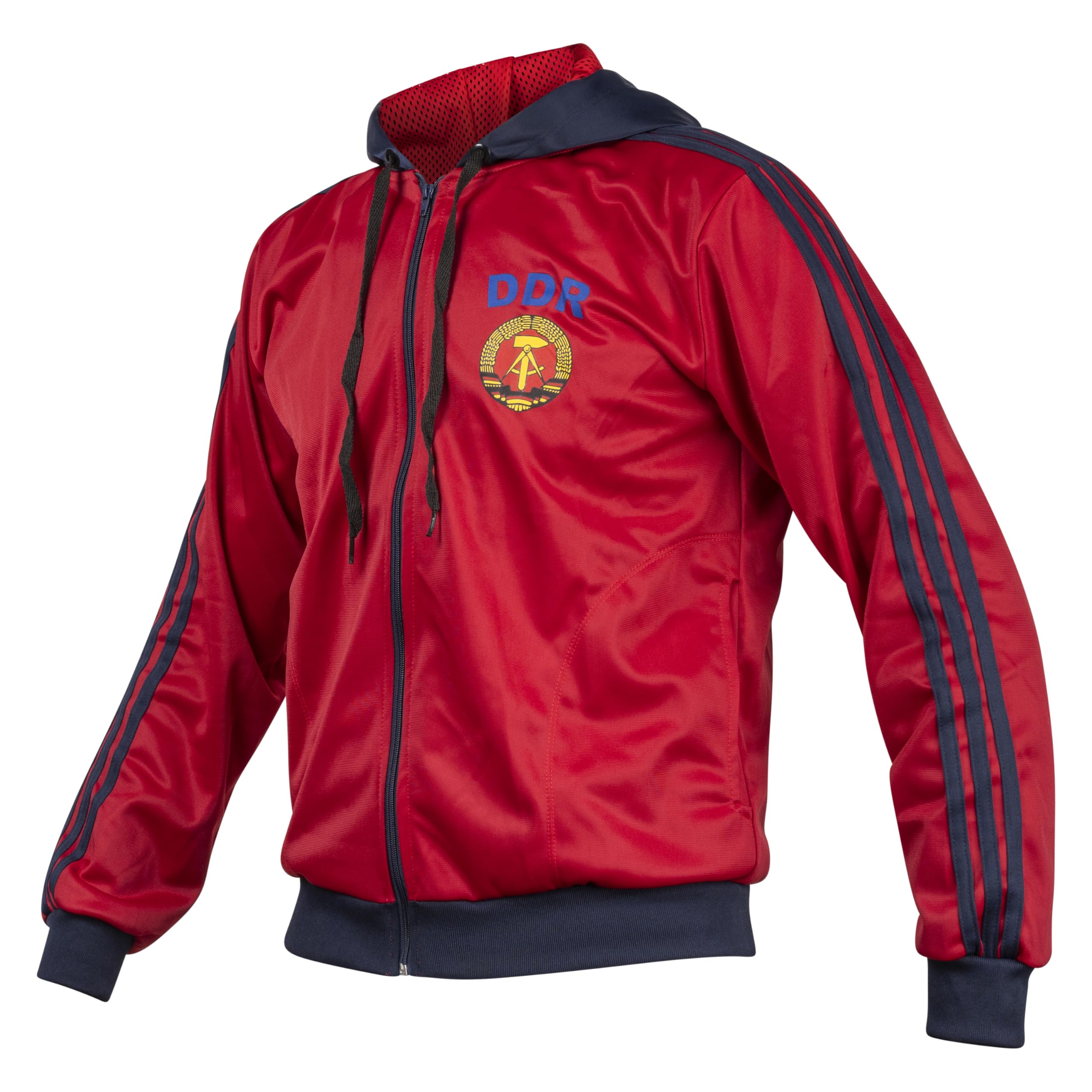 JL Sport Storica giacca sportiva della Germania dell'Est DDR, maglione rosso con cappuccio retro