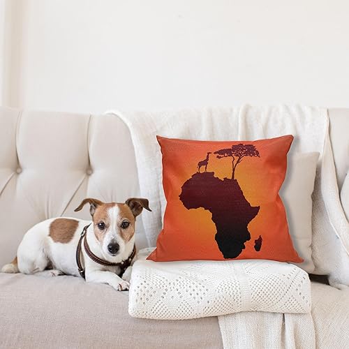 Miniatura 4 de Ambesonne Funda de cojín africana con diseño de jirafa y árbol, diseño de jirafa y árbol, ilustración de diseño salvaje, funda de almohada cuadrada