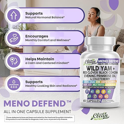 Miniatura 5 de Clean Nutra - Cápsulas de raíz de ñame silvestre con trébol rojo, cohosh negro, aceite de onagra, chasteberry, dong quai, DIM, Ashwagandha, extracto