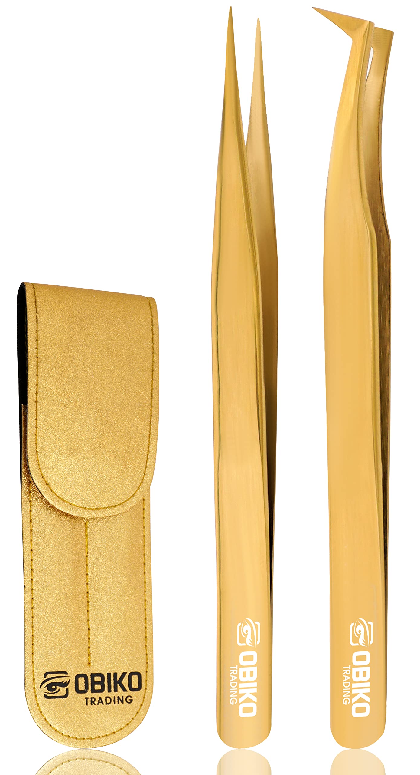 Obiko Eyelash Extension Tweezers Set 2 Piece Golden Straight And Curved Lash Tweezer Set For Women,Ideal For Precise Application And Correction