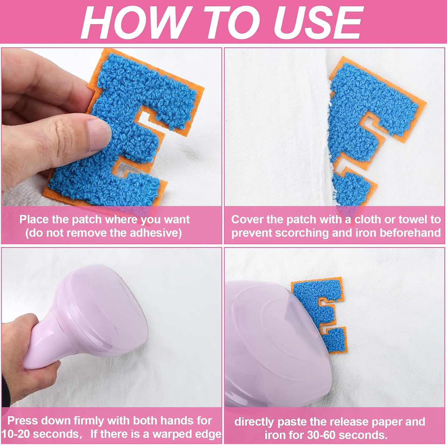 52PCS Iron on Letter Patches A-Z Chenille Patches Embroidered Alphabet Applique Sew on Letter Patches with Ironed Adhesive Letter Punctuation Accent for Decorate Repair Hats Shirts Jeans Bags