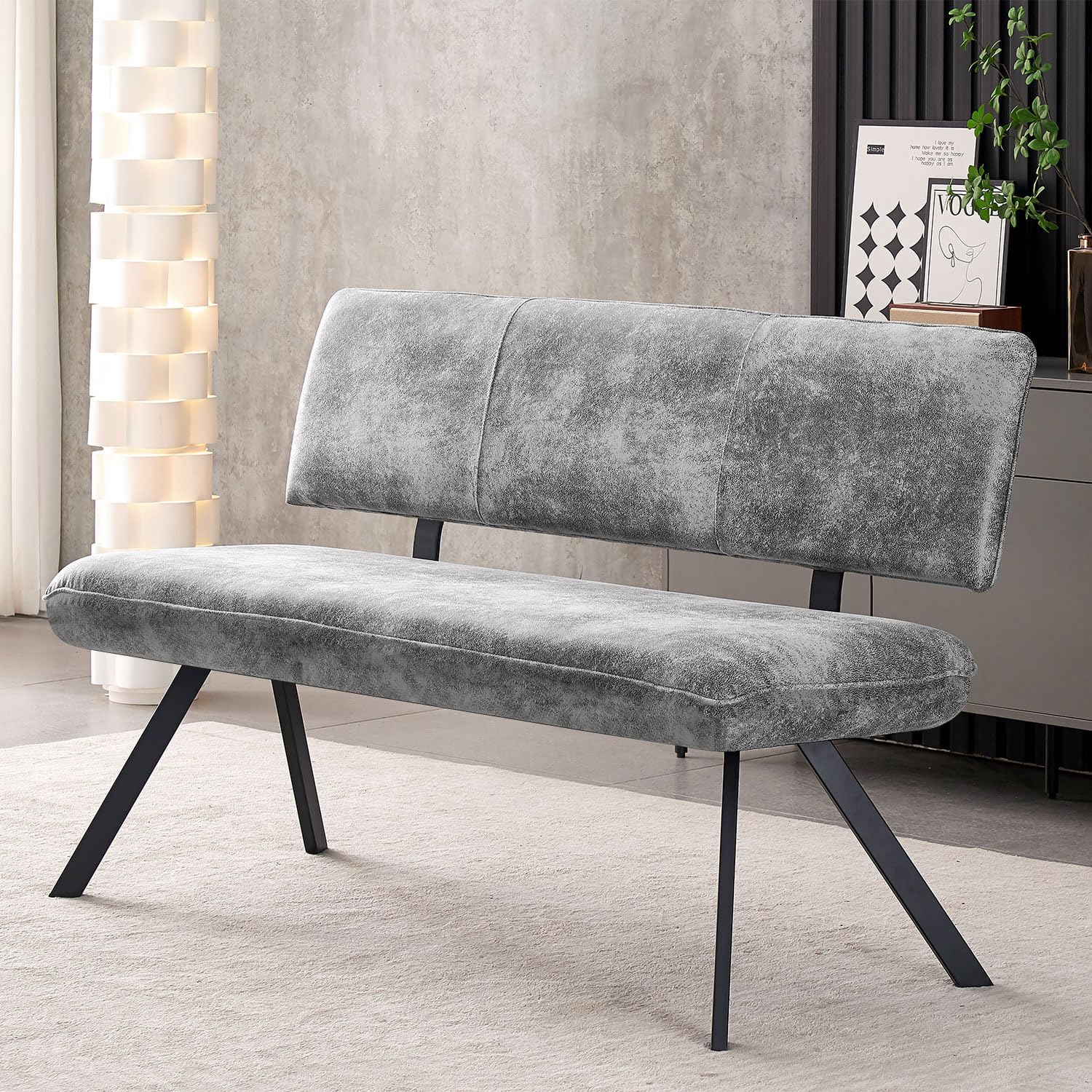 B&D home Banc Juna, Banc de Salle à Manger 140cm rembourré avec Dossier Structure métallique pour Salle à Manger, Couloir, vestiaire, Design Industriel Moderne, Aspect Daim Gris, 11310-140-GRAU