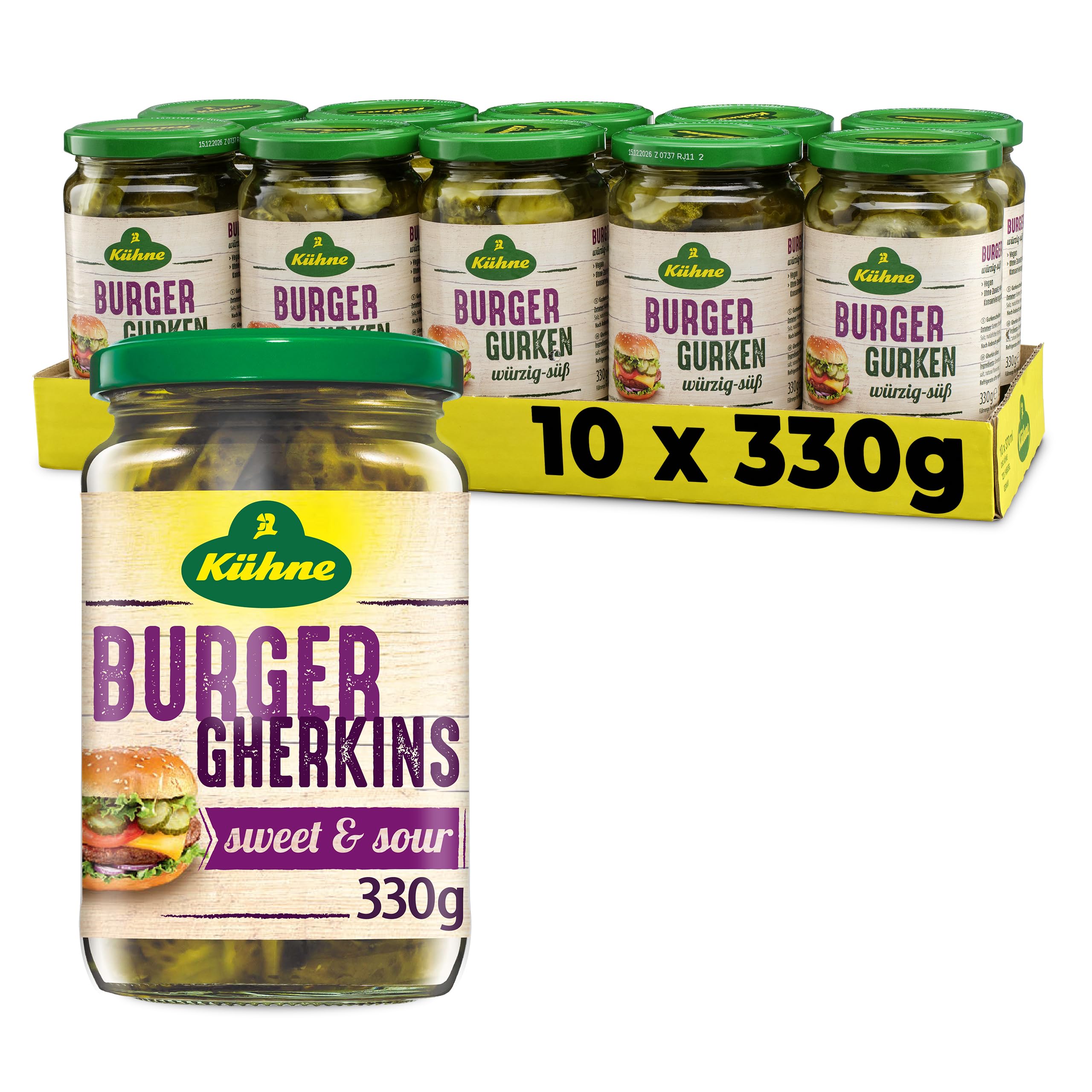 Kuhne Crinkle Cut Gherkin Slices 330g (Pack of 10)