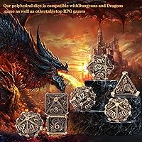 Vista 3 de DND Juego de dados de metal, UBEUCK 7 piezas de dados de metal DND para cajas de juegos de mesa de Calabozos y Dragones (equipo de bronce)