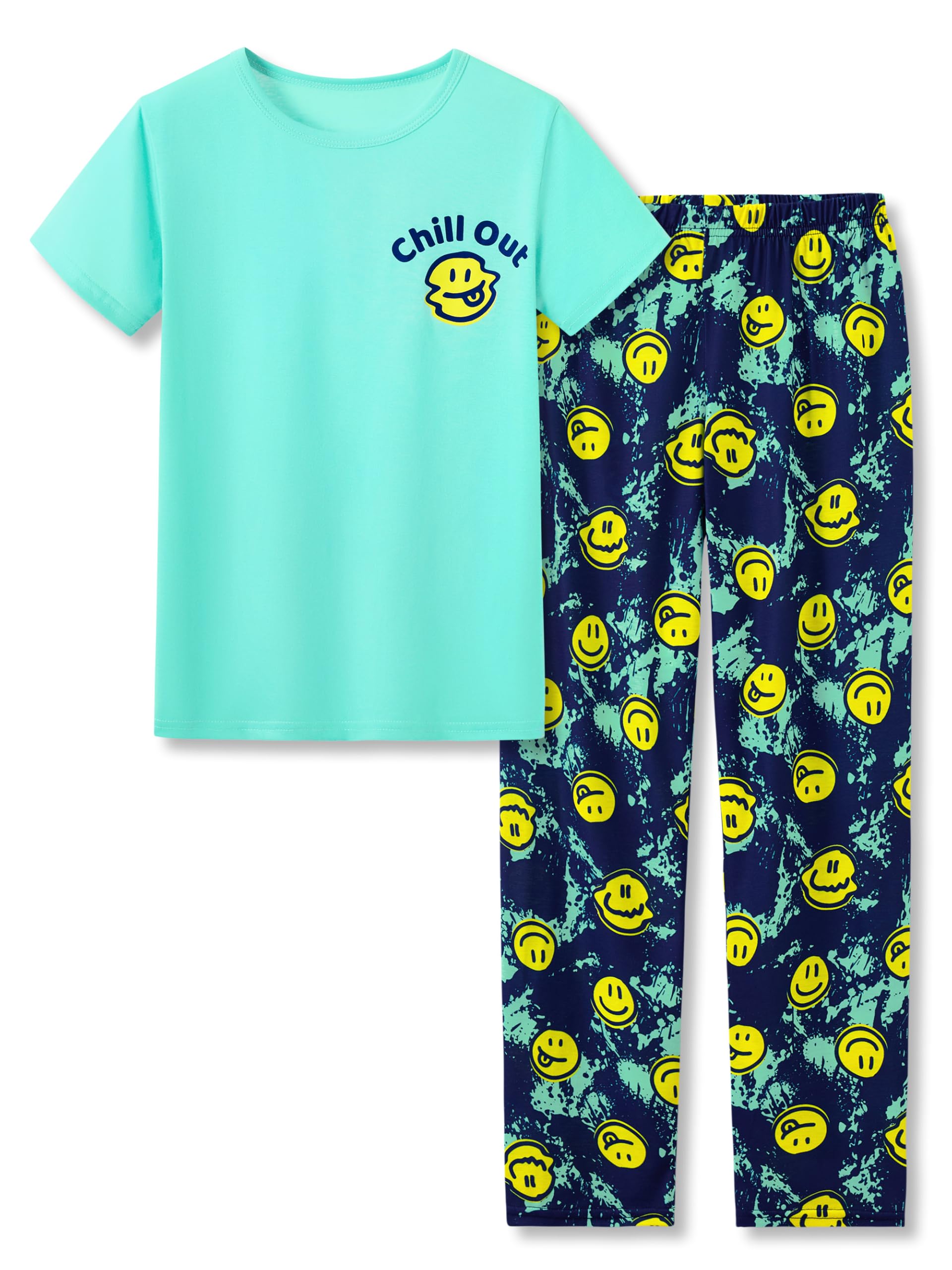 Beezizac Big Boys Pajamas Teal & Navy