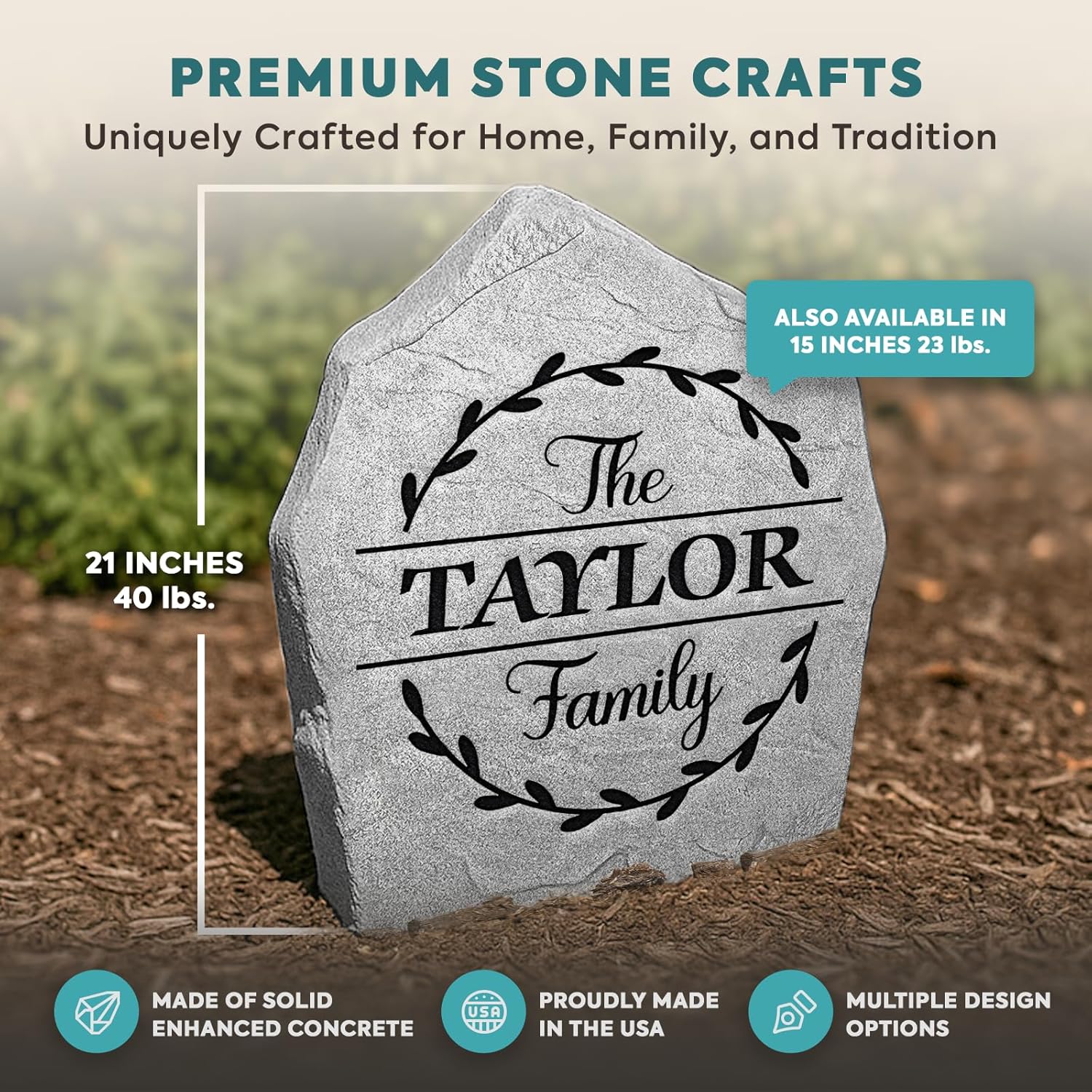 Personalized Family Name Stone - Engraved Garden Stone - Greystone 21" x 21" - Monogram Stone by Design A Stone
