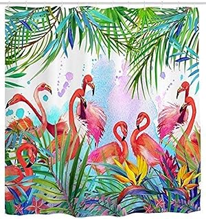 Flamingo Shower Curtain, Flamingos Leaves Waterproof Fabric Bathroom Shower Curtains, 72W by 72H - Buy now