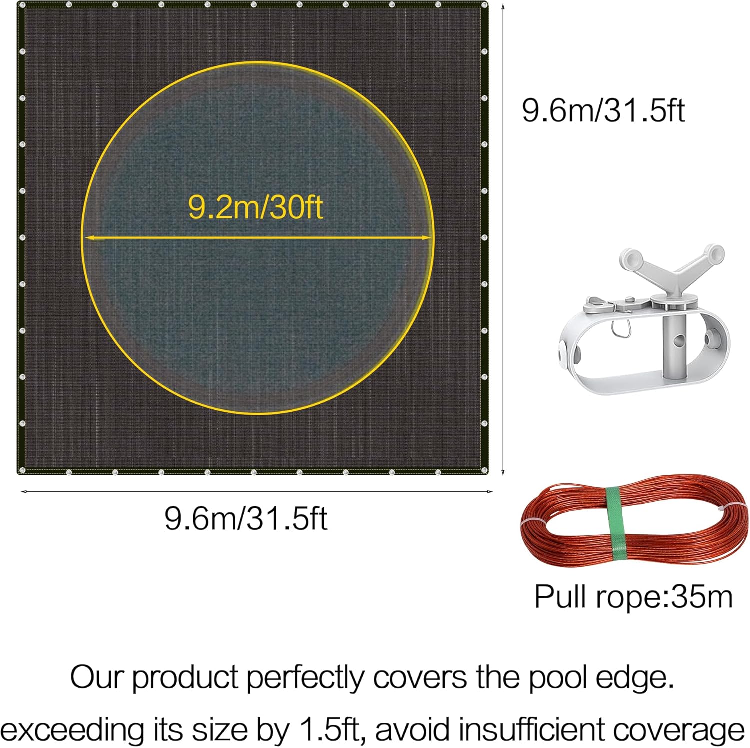 Pool Covers for Inground Pools, Pool Leaf Net Cover - 30x30FT Round Mesh Swimming Pool Cover with Rope, Multipurpose Sun Shade Outdoor Cloth for Pool, Patio, Garden