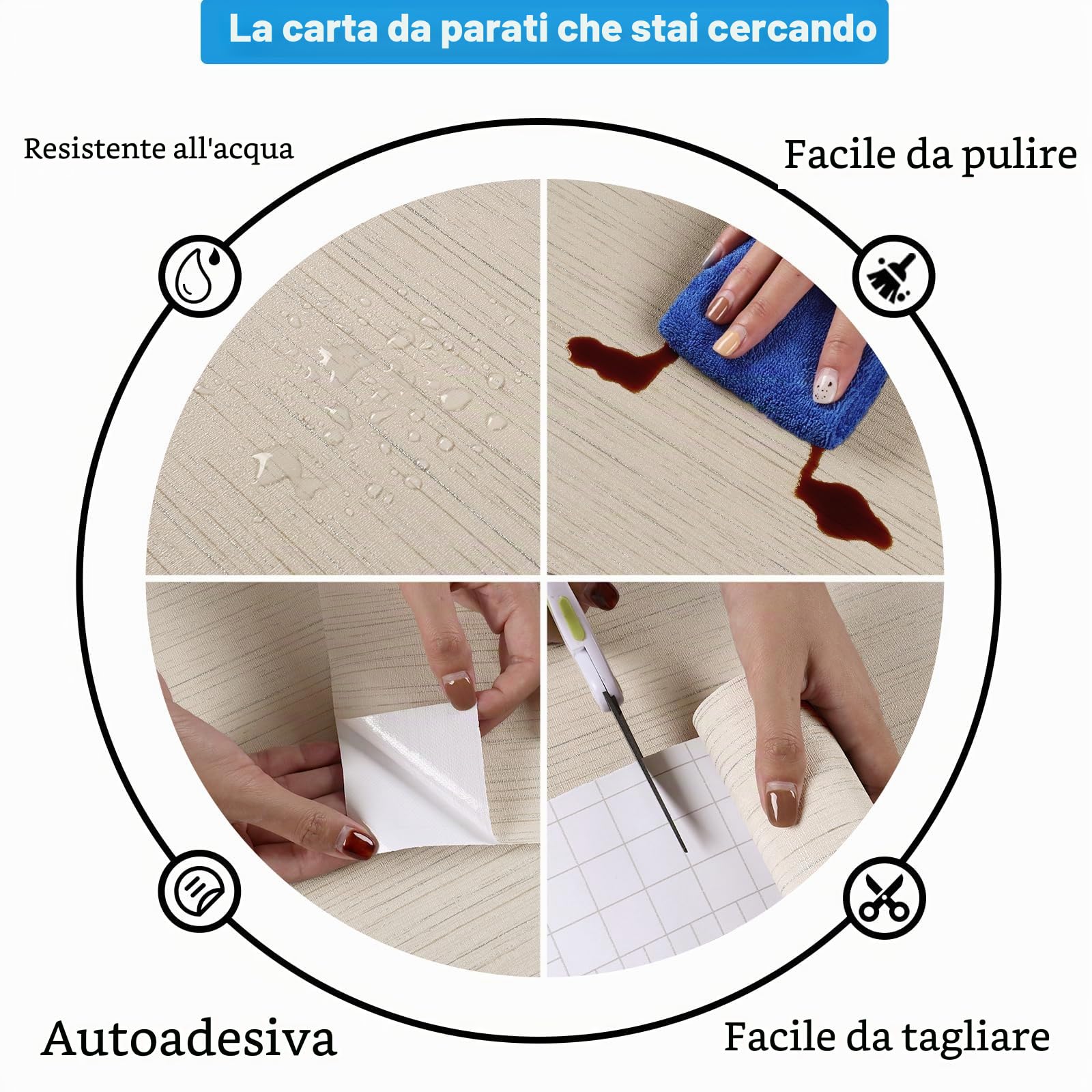 CRE8TIVE Carta da Parati Adesiva Lino Beige Muro Tessuto Non Tessuto Pellicola Adesiva per Mobili Cucina Camera da Letto Soggiorno 30cm x 200cm