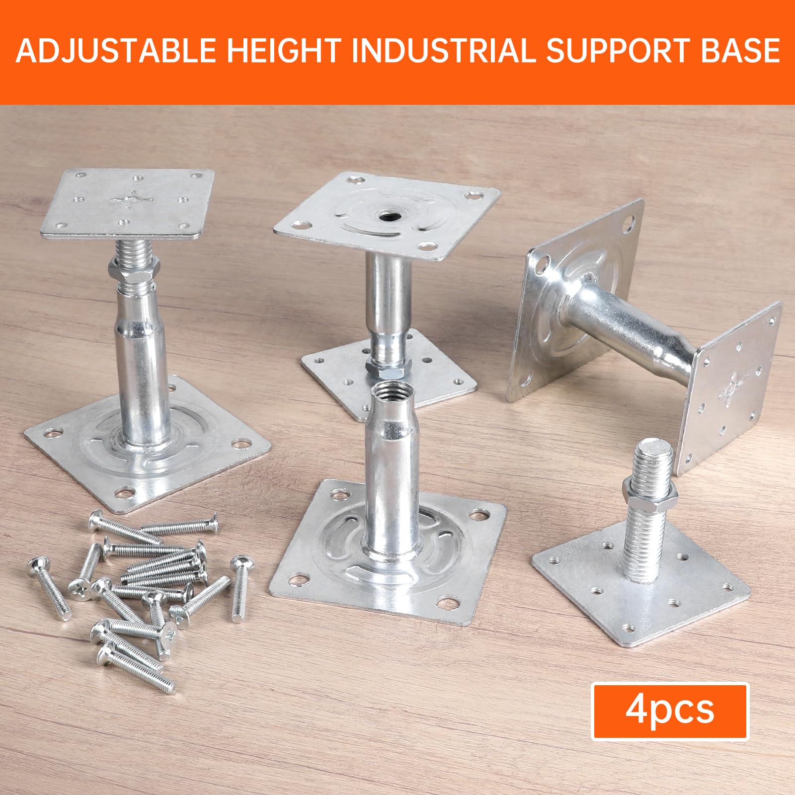 EXLECO 4pcs Supporti per Pali Regolabile in Altezza 100mm-150mm Piedini di Sostegno Acciaio Zincato Staffe Quadrate per Legno, Base di Cemento per Pali Recinzioni Pergola Gazebo Pensiline Terrazze