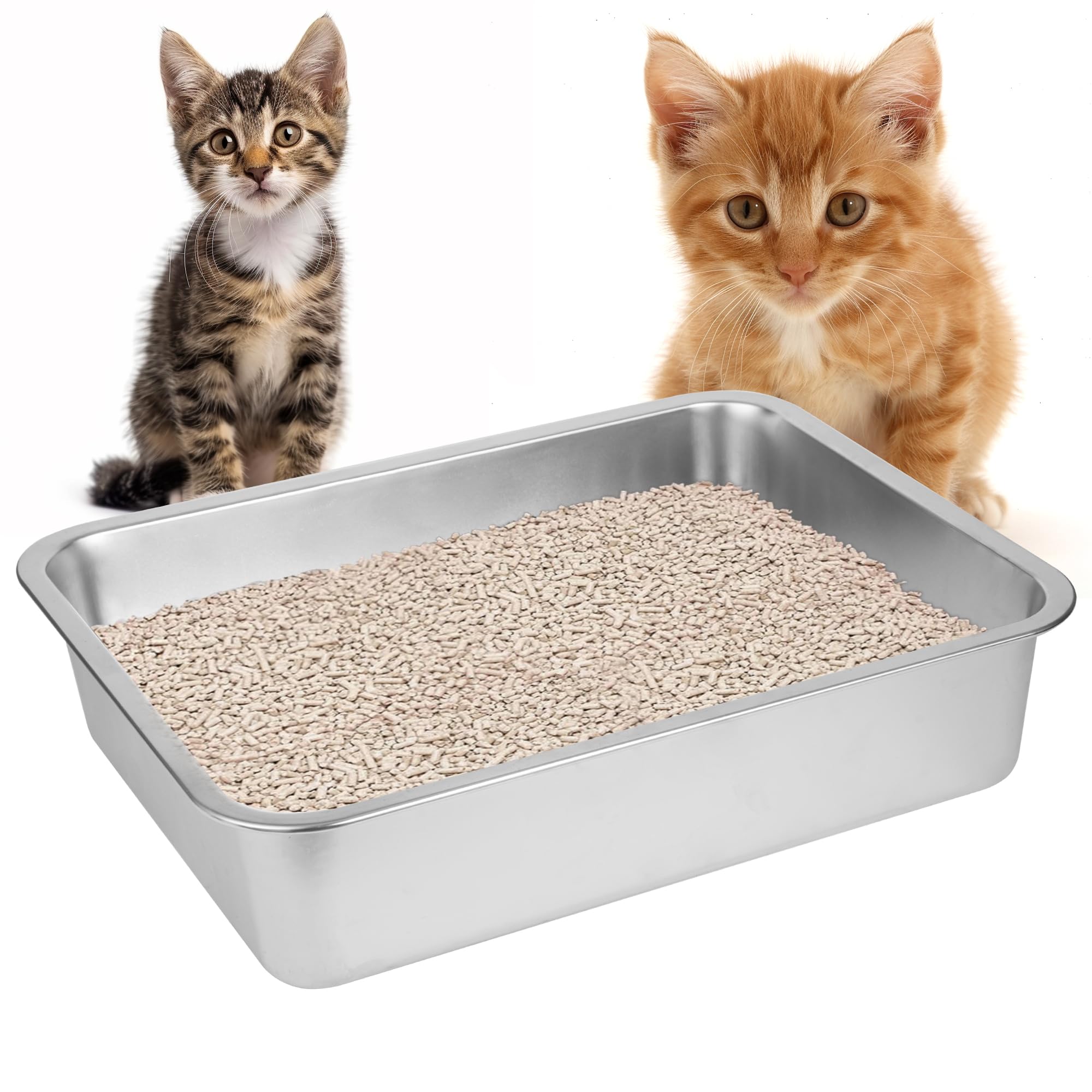 Stainless Steel Cat Litter Box for Big Cats,Large Metal Cat -Easy to Clean,Small Stainless Steel Litter Box(17.5" L x 13.6" W x 4.1" H).