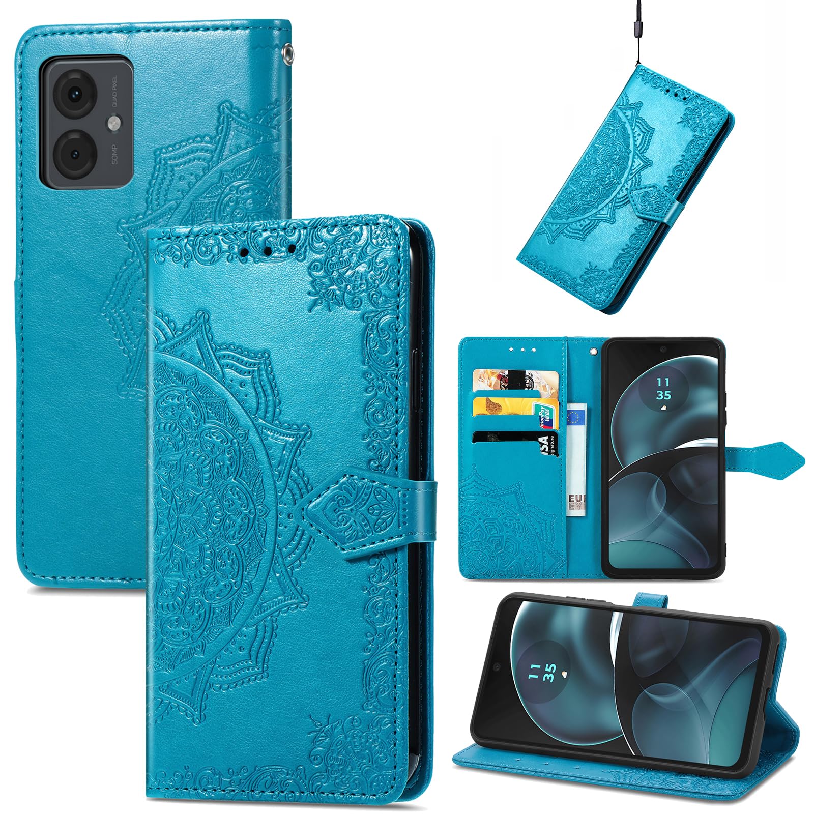 PHINIENLAND Cover per Motorola Moto G14 Case PU Pelle Custodia [Kickstand] [Chiusura magnetica] [Slot per Schede], Portafoglio Flip Custodia per Moto G14,Farfalla dorata