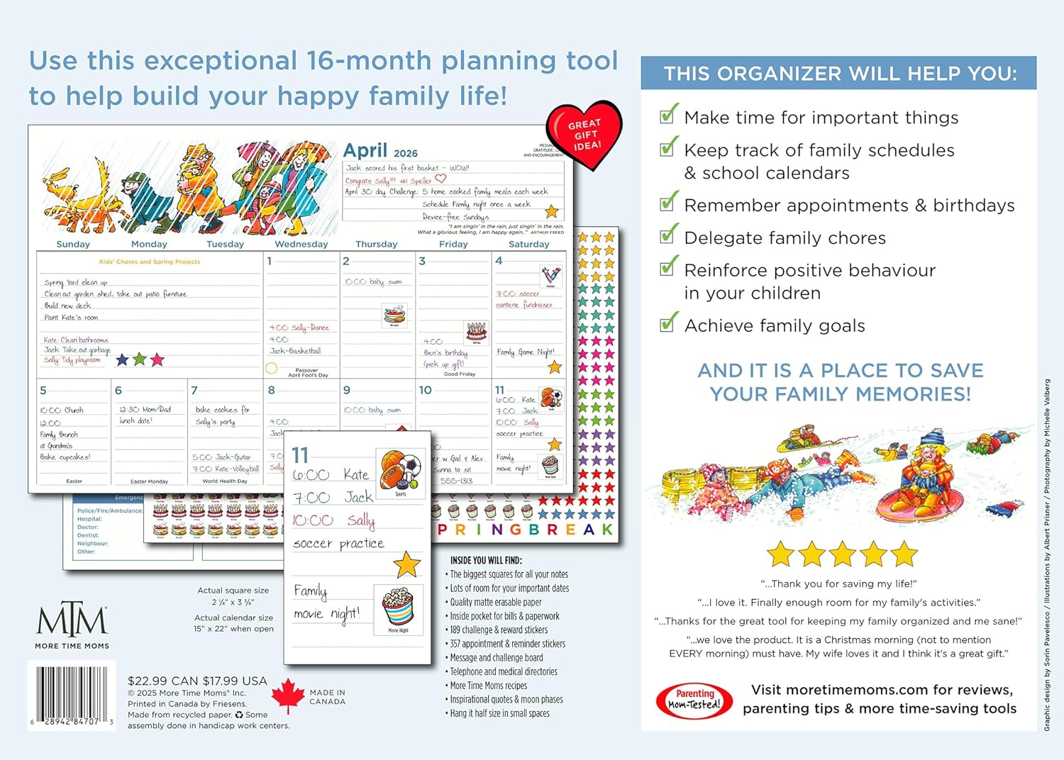 More Time Moms Family Organizer & Calendar, 2026 (15x22 Inches) - September 2025 to December 2026 - Larger & More Space for in-Depth Planning - Includes Over 500 Stickers, 16 Months, & Much More - Image 6